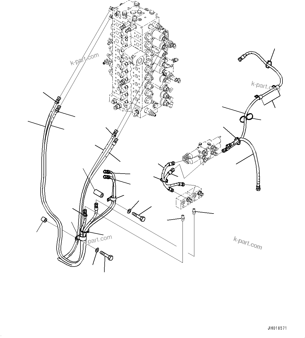 Komatsu parts book diagram for HB365LC-3E0 S/N K75001-UP: ADDITIONAL ACTUATOR PIPING, 2-ADDITIONAL ACTUATOR PIPING, ACCUMULATOR, QUICK COUPLING, PIPING (2/2)