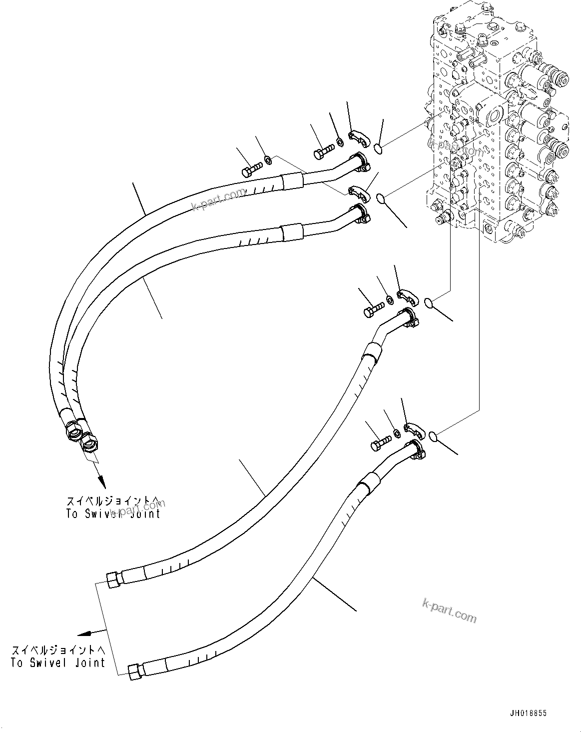 Komatsu parts book diagram for HB365LC-3E0 S/N K75001-UP: TRAVEL PIPING