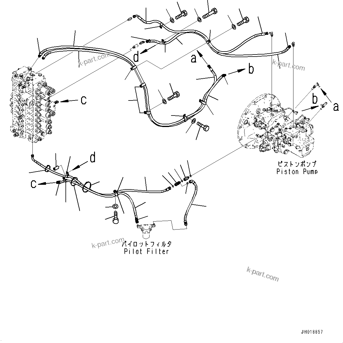 Komatsu parts book diagram for HB365LC-3E0 S/N K75001-UP: LS PIPING, 1-ADDITIONAL ACTUATOR PIPING, ACCUMULATOR