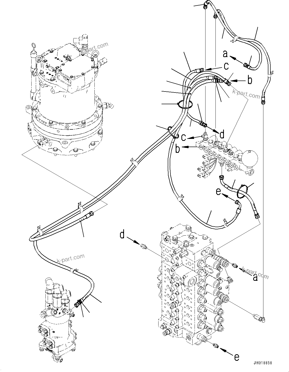 Komatsu parts book diagram for HB365LC-3E0 S/N K75001-UP: SOLENOID VALVE, 1-SERVICE VALVE, PIPING