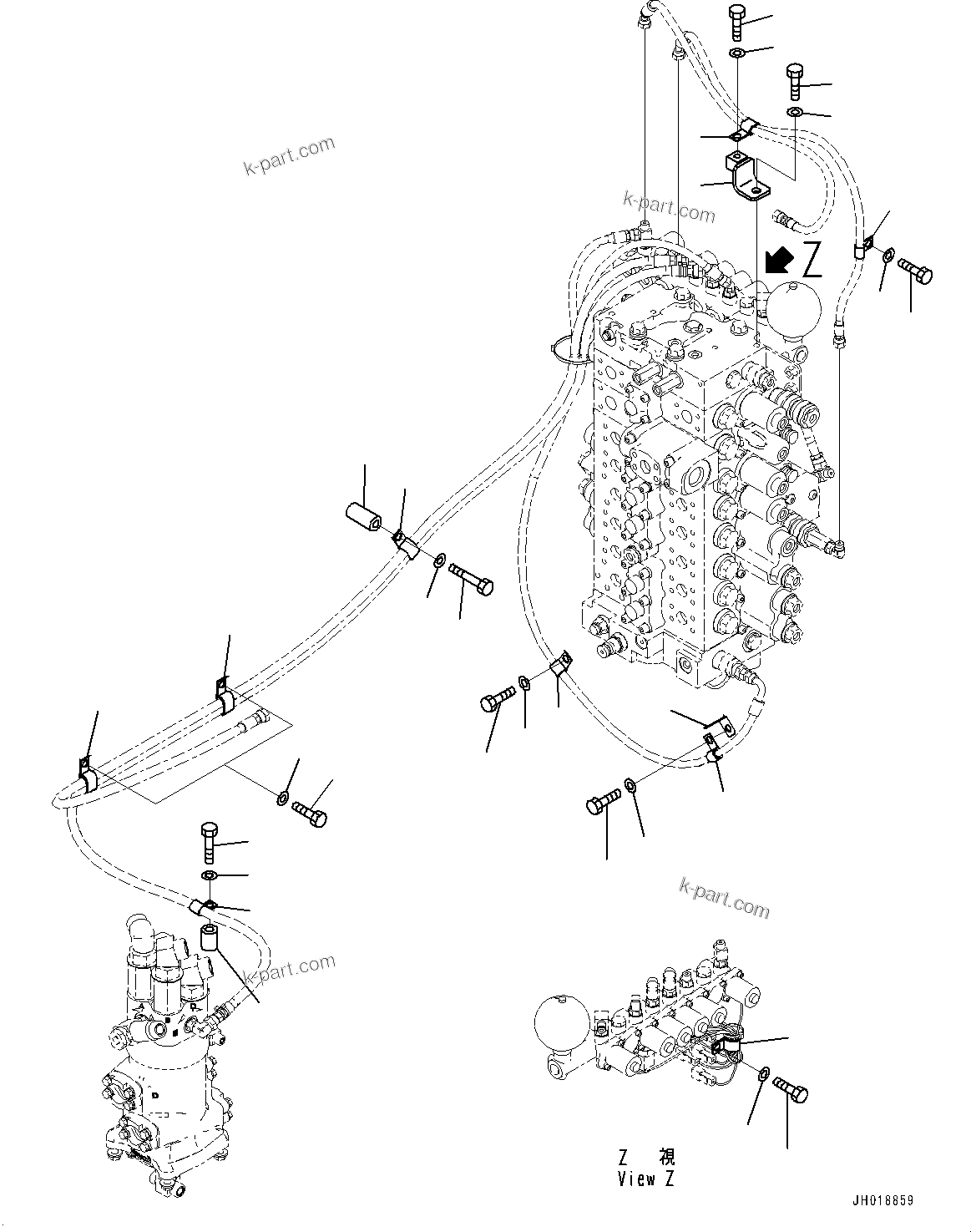 Komatsu parts book diagram for HB365LC-3E0 S/N K75001-UP: SOLENOID VALVE, 1-SERVICE VALVE, PIPING MOUNTING