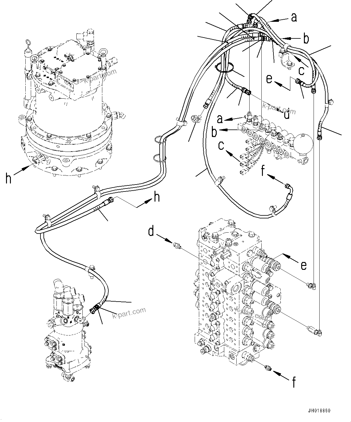 Komatsu parts book diagram for HB365LC-3E0 S/N K75001-UP: SOLENOID VALVE, ADDITIONAL ACTUATOR PIPING, ACCUMULATOR, PIPING