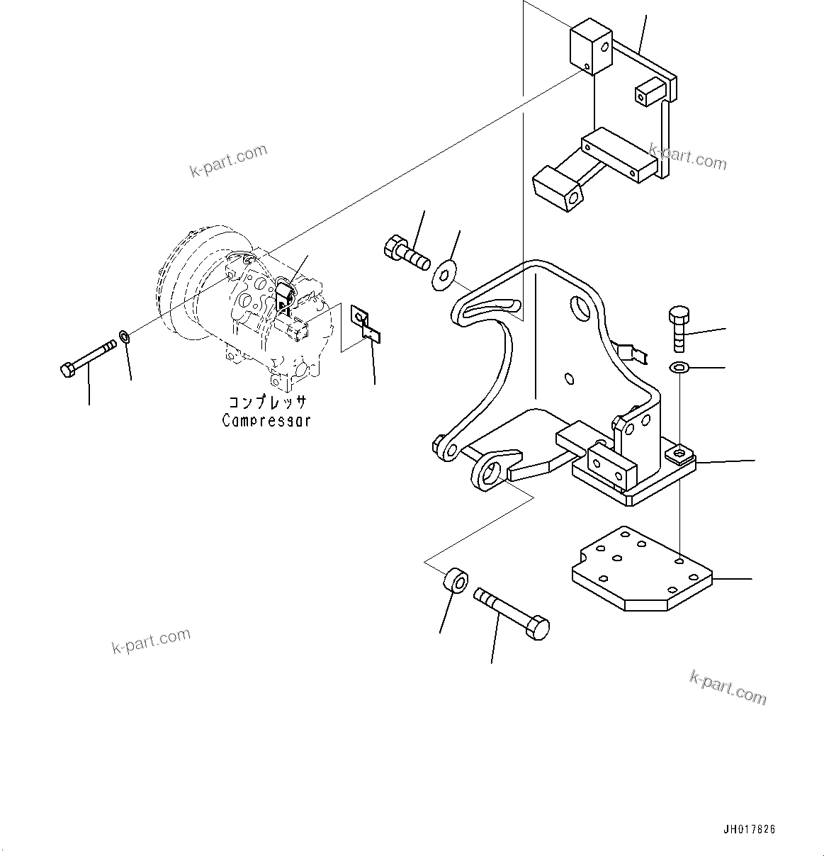 Komatsu parts book diagram for HB365LC-3E0 S/N K75001-UP: AIR CONDITIONER, COMPRESSOR MOUNTING
