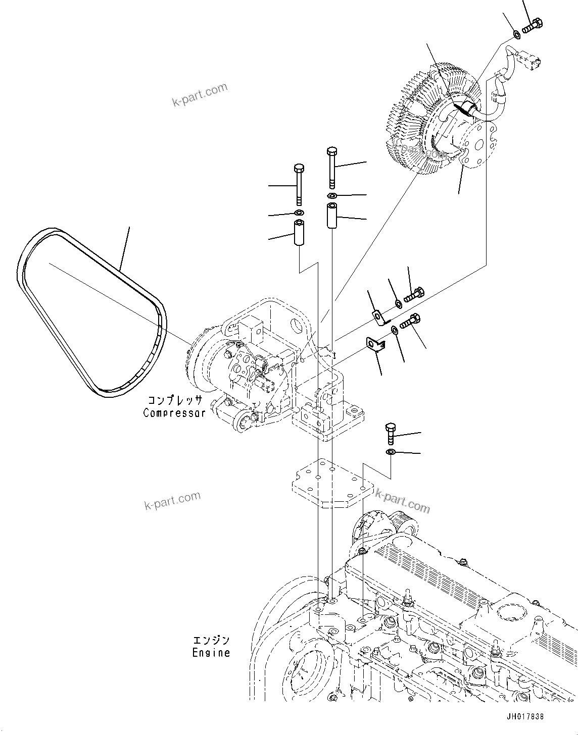 Komatsu parts book diagram for HB365LC-3E0 S/N K75001-UP: AIR CONDITIONER, V-BELT