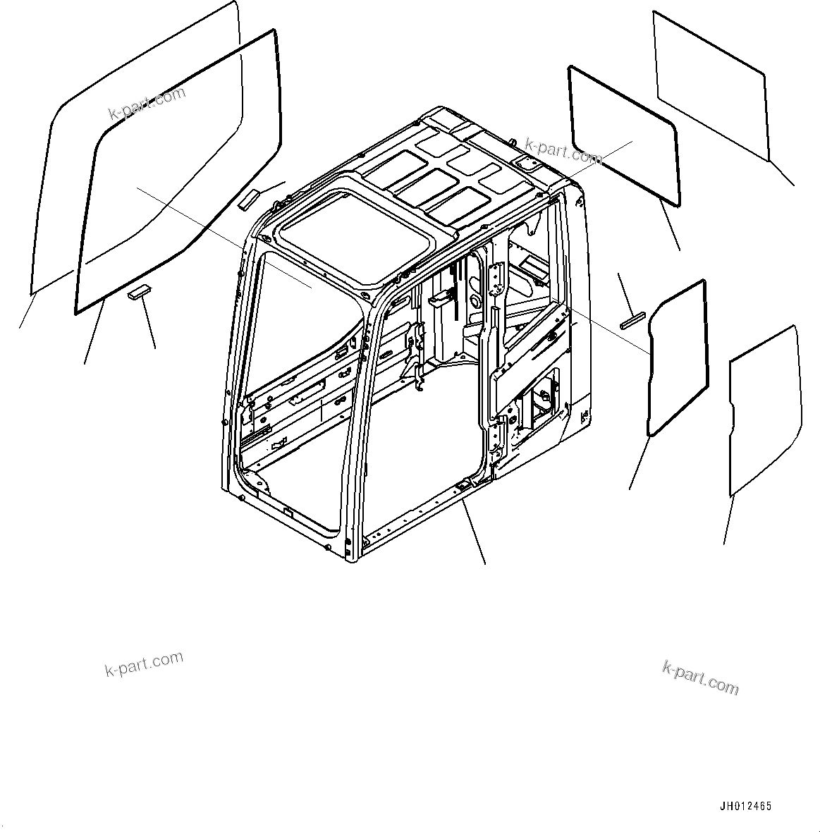 Komatsu parts book diagram for HB365LC-3E0 S/N K75001-UP: CAB, ADDITIONAL ACTUATOR PIPING, ACCUMULATOR, CAB BODY AND WINDOW