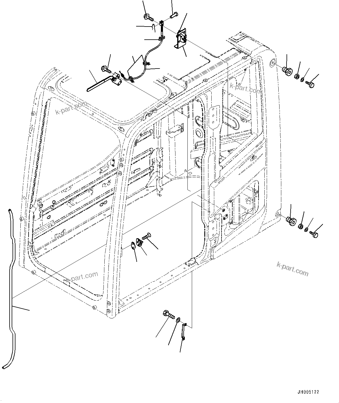 Komatsu parts book diagram for HB365LC-3E0 S/N K75001-UP: CAB, 1-SERVICE VALVE, OPEN LOCK AND DOOR CATCH