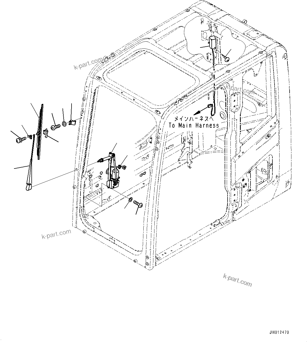 Komatsu parts book diagram for HB365LC-3E0 S/N K75001-UP: CAB, ADDITIONAL ACTUATOR PIPING, ACCUMULATOR, WIPER AND ROOM LAMP