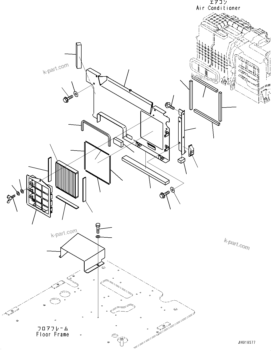 Komatsu parts book diagram for HB365LC-3E0 S/N K75001-UP: CAB, ADDITIONAL ACTUATOR PIPING, ACCUMULATOR, CAB IN PARTS, PARTITION AND RECIRCULATION AIR FILTER