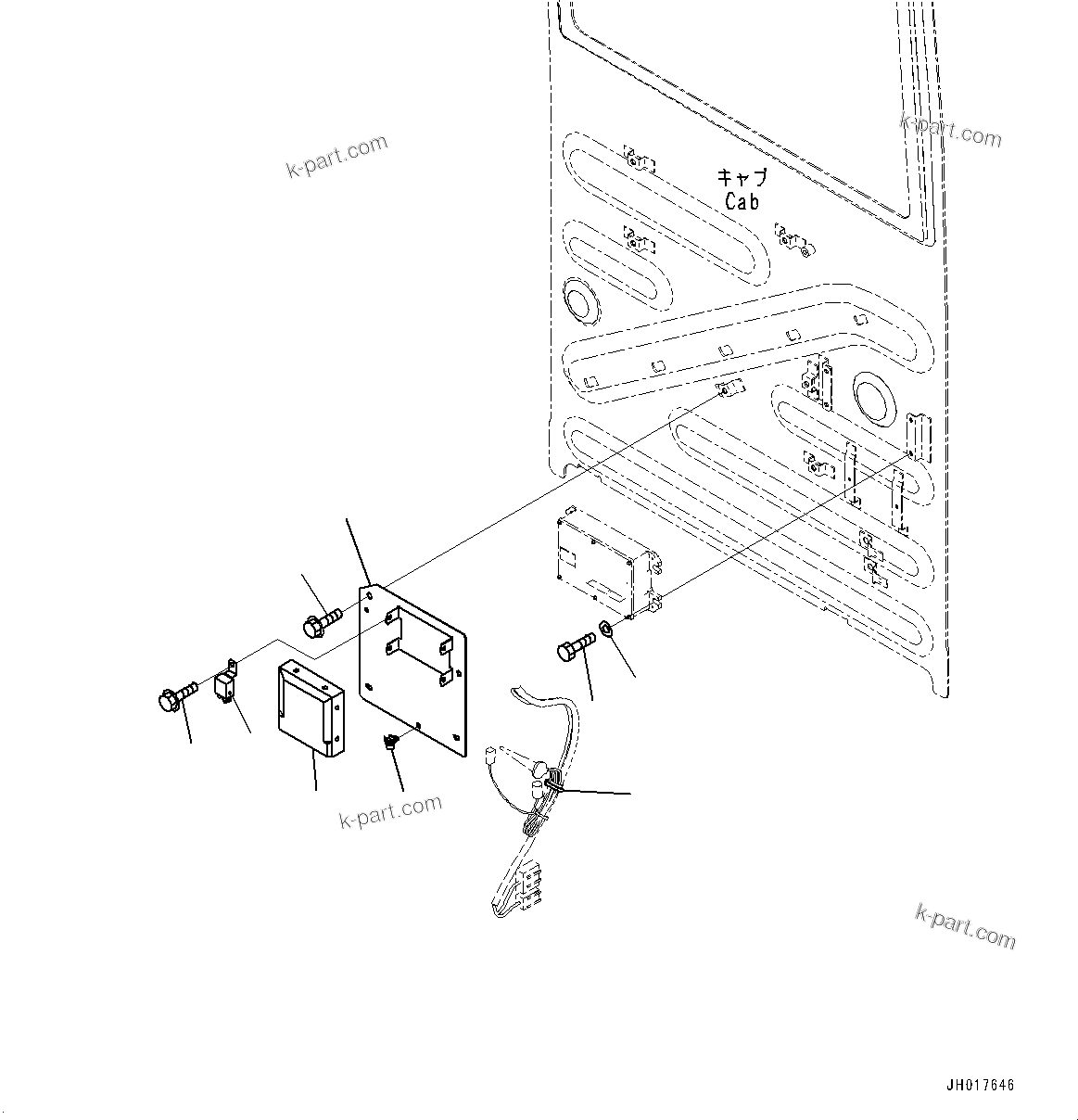 Komatsu parts book diagram for HB365LC-3E0 S/N K75001-UP: CAB, 1-SERVICE VALVE, CAB IN PARTS, AIR CONDITIONER CONTROLLER AND KOMTRAX CONTROLLER