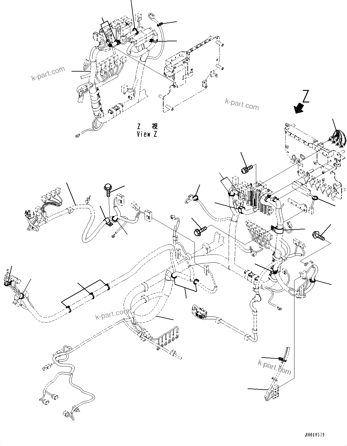 Komatsu parts book diagram for HB365LC-3E0 S/N K75001-UP: CAB, ADDITIONAL ACTUATOR PIPING, ACCUMULATOR, CAB IN PARTS, MAIN WIRING HARNESS CLAMP