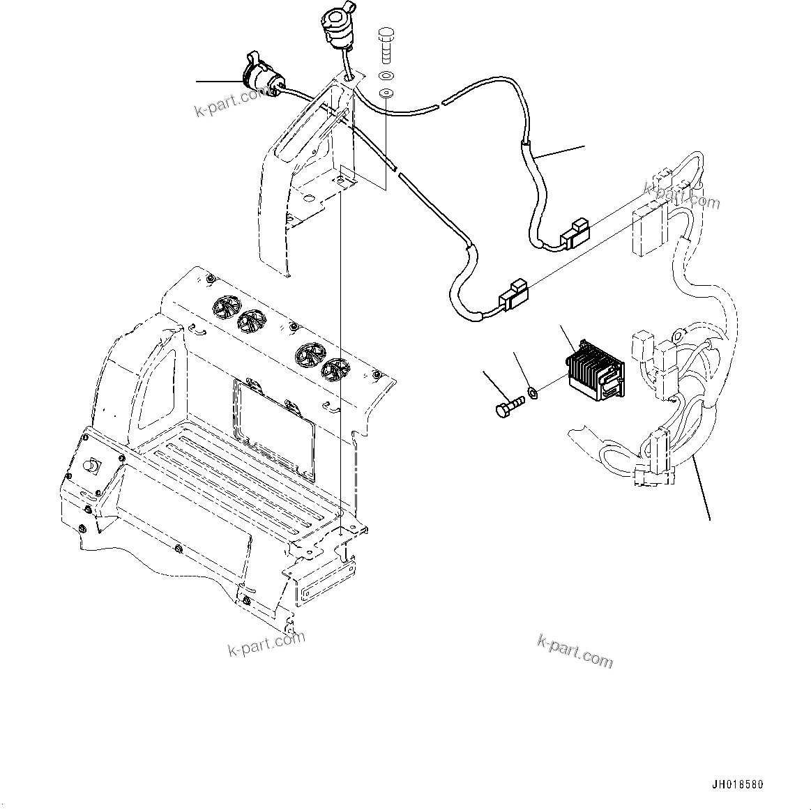 Komatsu parts book diagram for HB365LC-3E0 S/N K75001-UP: CAB, ADDITIONAL ACTUATOR PIPING, ACCUMULATOR, CAB IN PARTS, REAR COVER (2/2)