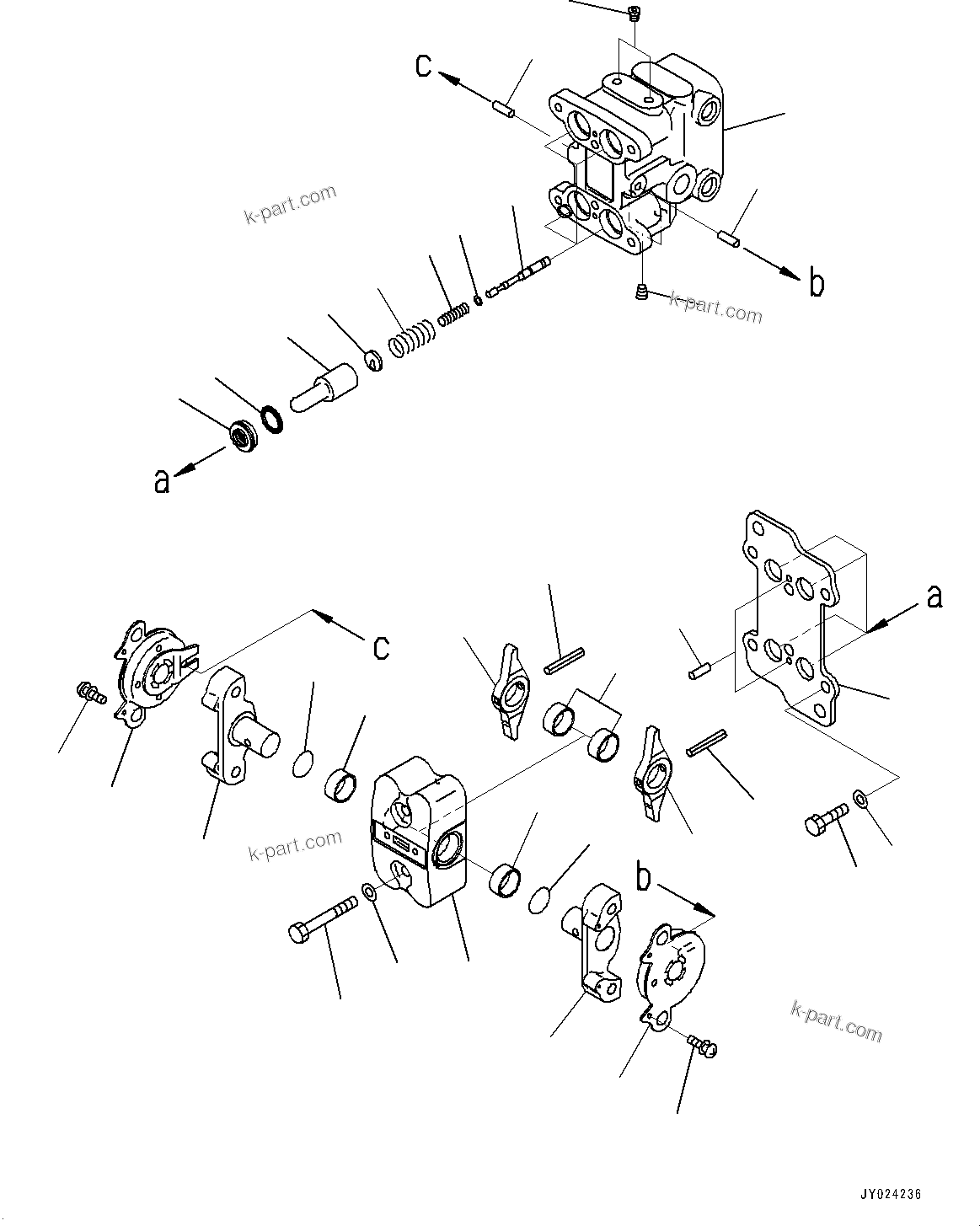 Komatsu parts book diagram for HB365LC-3E0 S/N K75001-UP: CAB, 1-SERVICE VALVE, PPC VALVE FOR TRAVEL