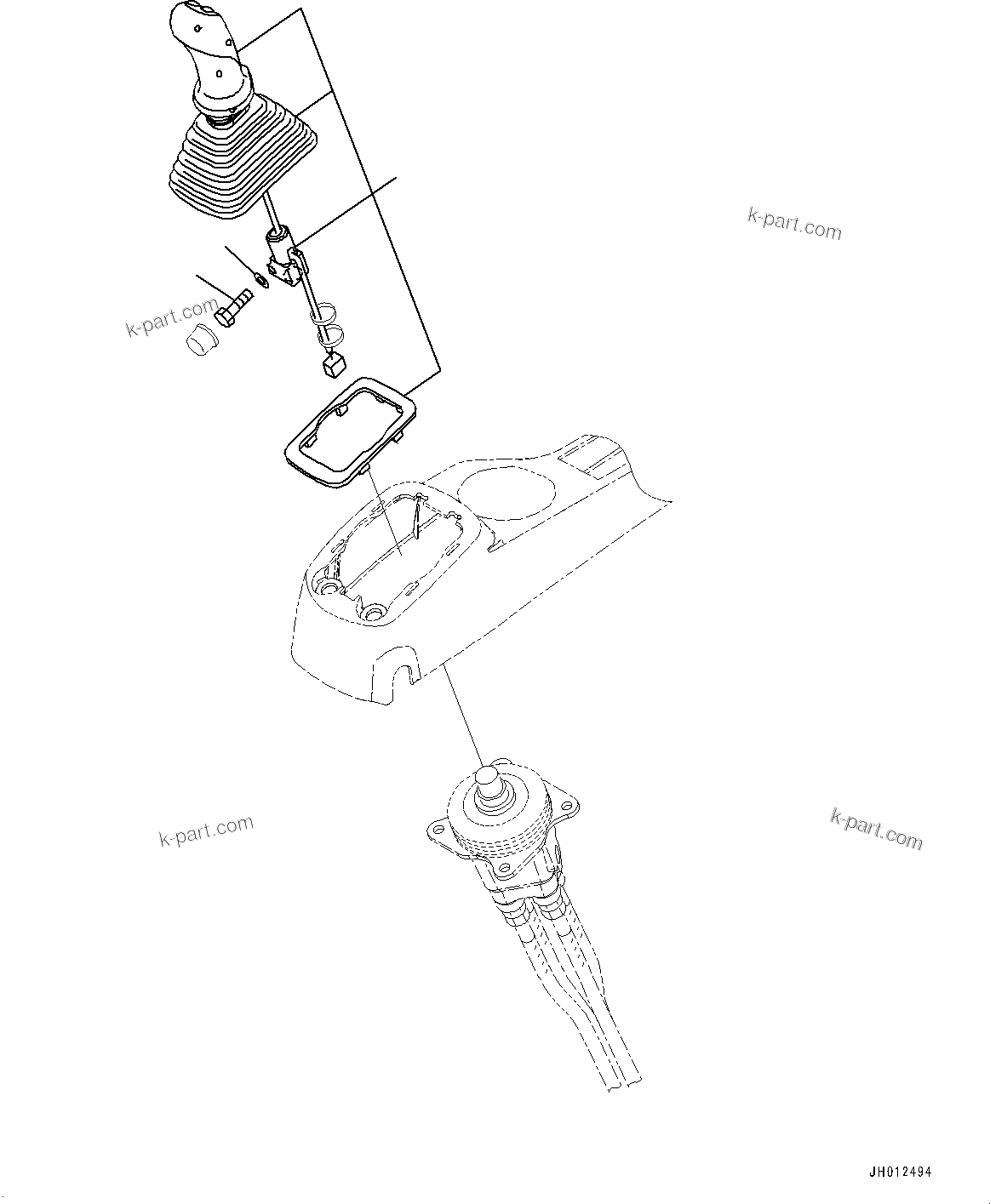 Komatsu parts book diagram for HB365LC-3E0 S/N K75001-UP: CAB, ADDITIONAL ACTUATOR PIPING, ACCUMULATOR, FLOOR, WORK EQUIPMENT CONTROL LEVER, L.H. (1/2)