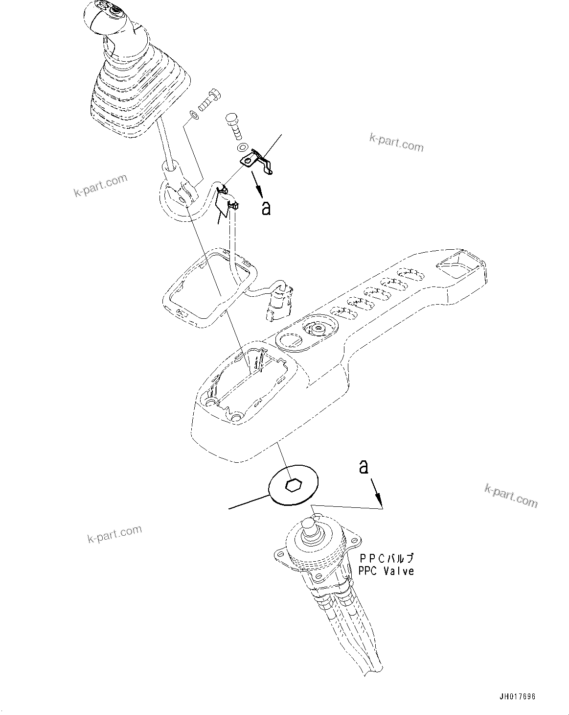 Komatsu parts book diagram for HB365LC-3E0 S/N K75001-UP: CAB, 1-SERVICE VALVE, FLOOR, WORK EQUIPMENT CONTROL LEVER, R.H. (2/2)