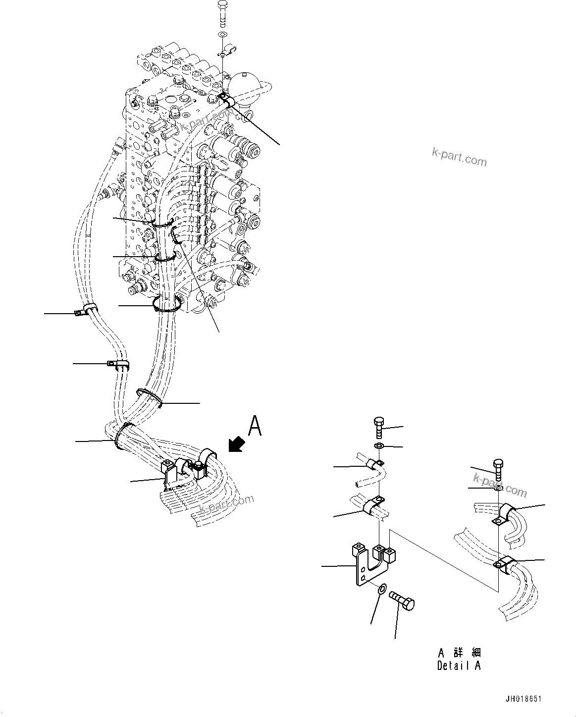 Komatsu parts book diagram for HB365LC-3E0 S/N K75001-UP: PROPORTIONAL PRESSURE CONTROL (PPC) PIPING CLAMP, 1-SERVICE VALVE
