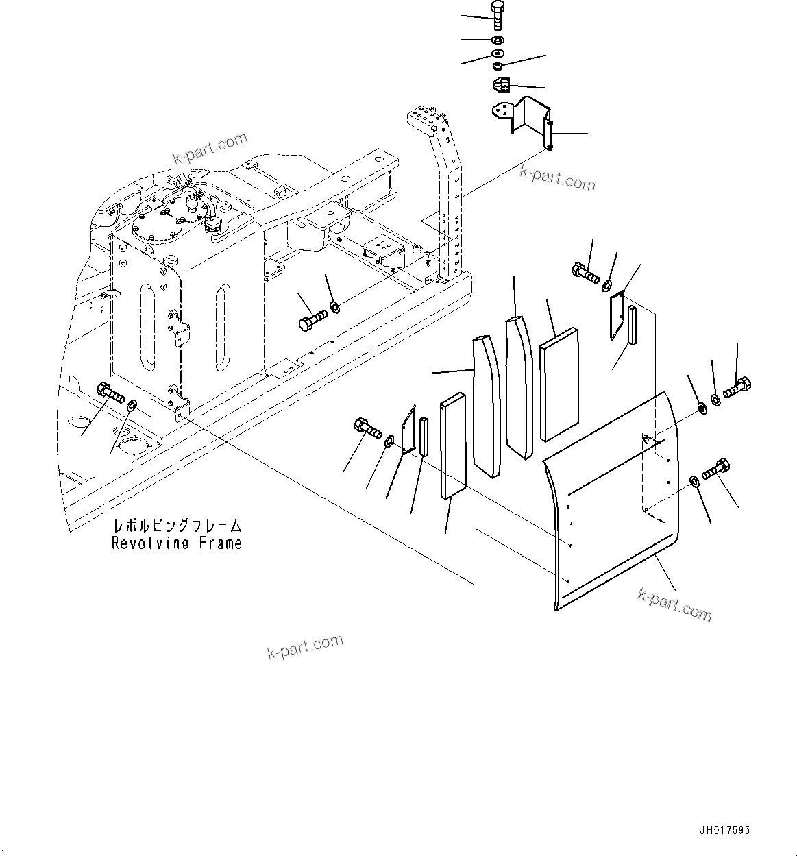 Komatsu parts book diagram for HB365LC-3E0 S/N K75001-UP: SIDE COVER L.H., (2/4)