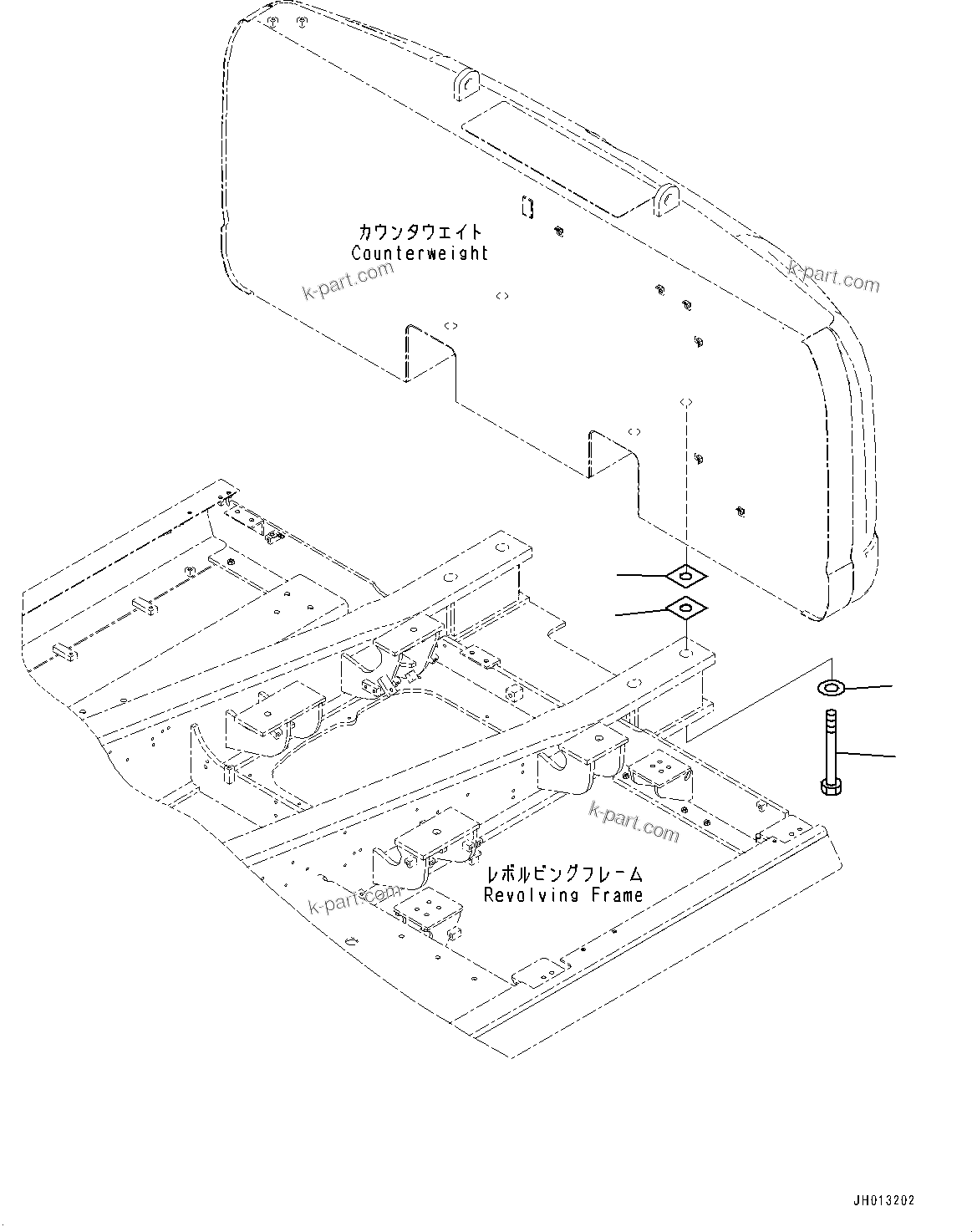 Komatsu parts book diagram for HB365LC-3E0 S/N K75001-UP: COUNTERWEIGHT MOUNTING