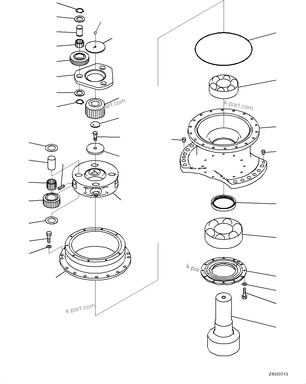 Komatsu parts book diagram for HB365LC-3E0 S/N K75001-UP: SWING MACHINERY AND MOTOR, 2-ADDITIONAL ACTUATOR PIPING, ACCUMULATOR, SWING MACHINERY (1/2)