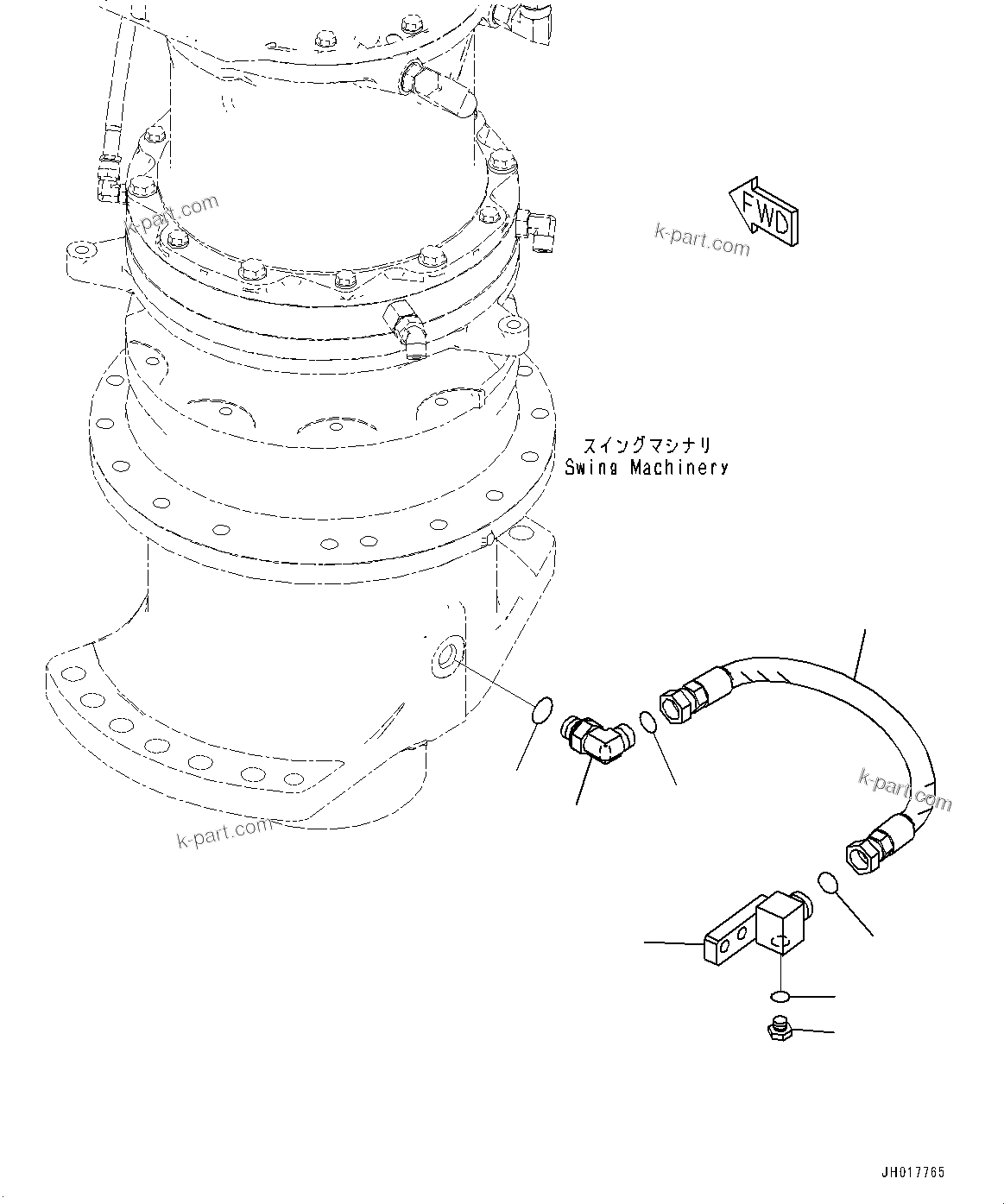Komatsu parts book diagram for HB365LC-3E0 S/N K75001-UP: SWING MACHINERY AND MOTOR, DRAIN PIPING