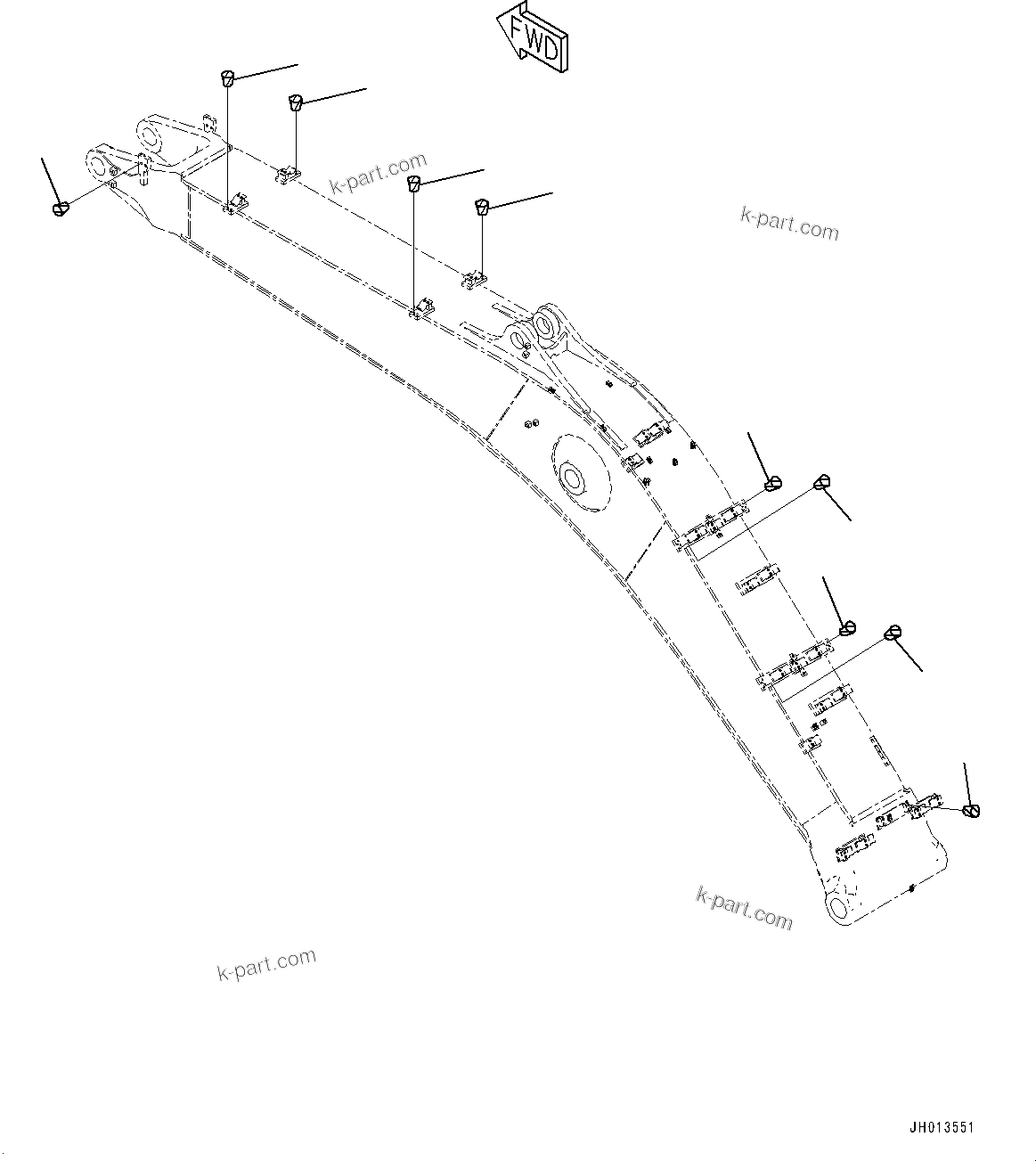 Komatsu parts book diagram for HB365LC-3E0 S/N K75001-UP: BOOM, 6500MM, QUICK COUPLING, PLUG