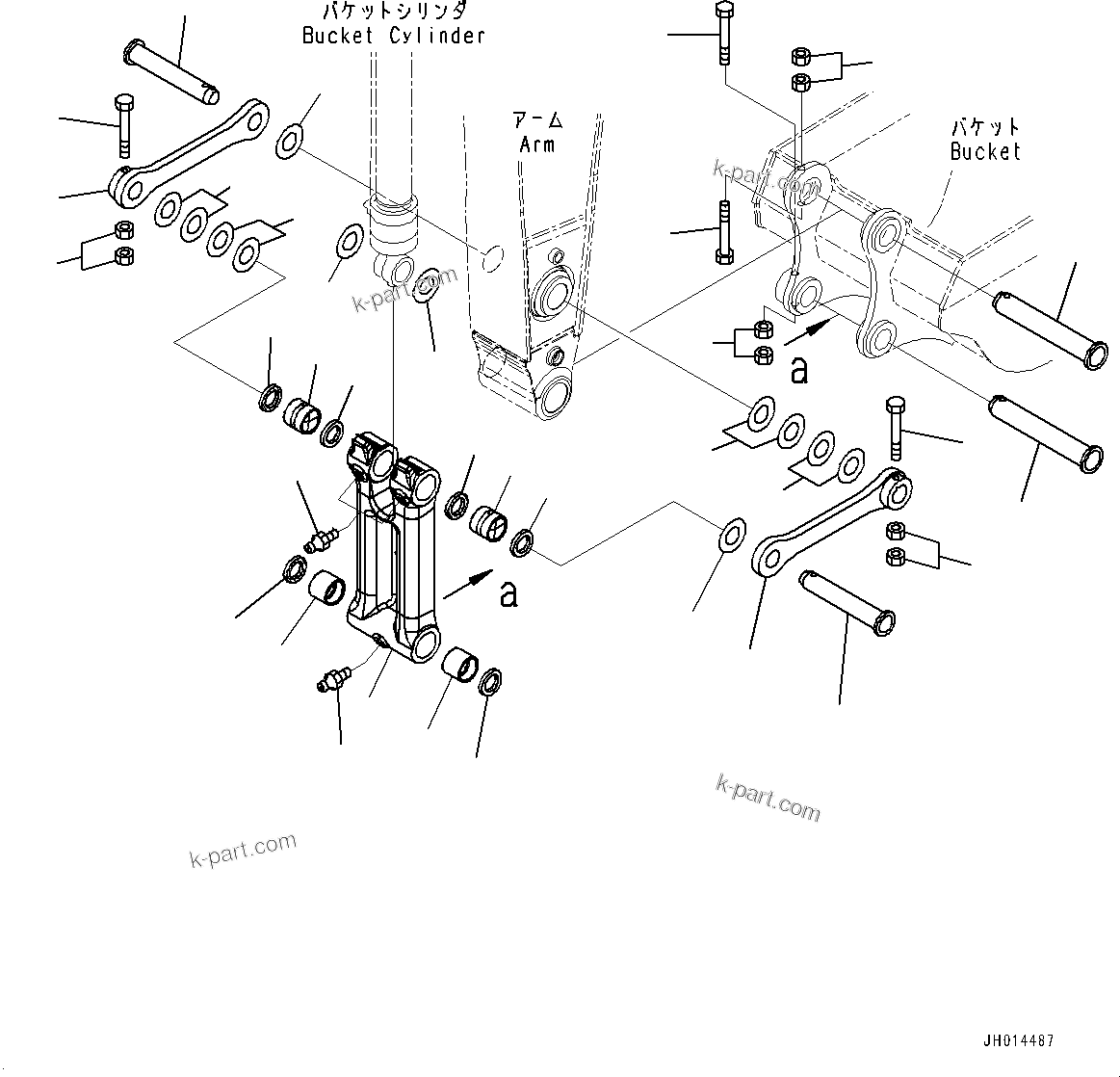 Komatsu parts book diagram for HB365LC-3E0 S/N K75001-UP: ARM, 2200MM, BUCKET LINK