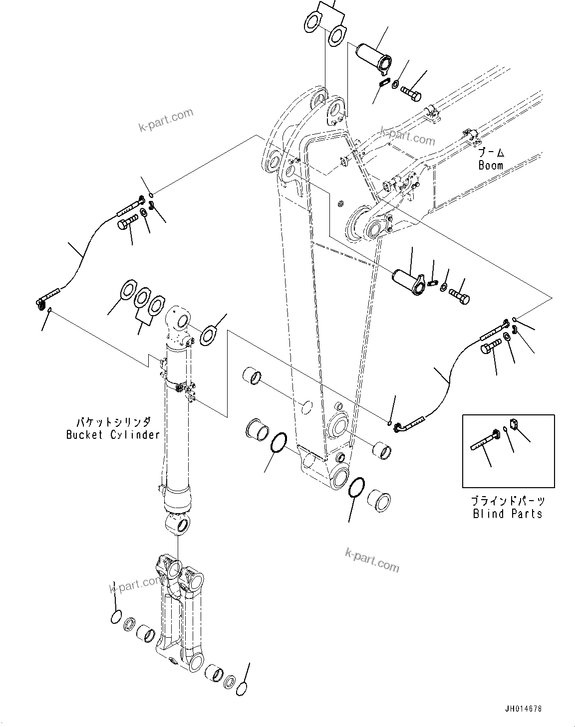 Komatsu parts book diagram for HB365LC-3E0 S/N K75001-UP: ARM, 2200MM, BUCKET CYLINDER HOSE AND PIN