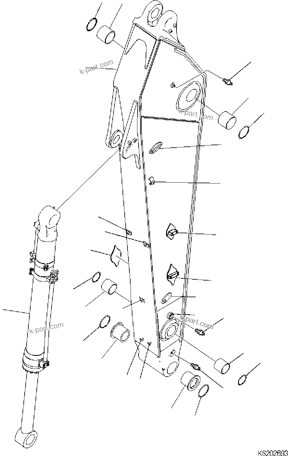 Komatsu parts book diagram for HB365LC-3E0 S/N K75001-UP: ARM, 3200MM, 1-ADDITIONAL ACTUATOR PIPING, ACCUMULATOR, QUICK COUPLING, ARM AND BUSHING (FHQC)
