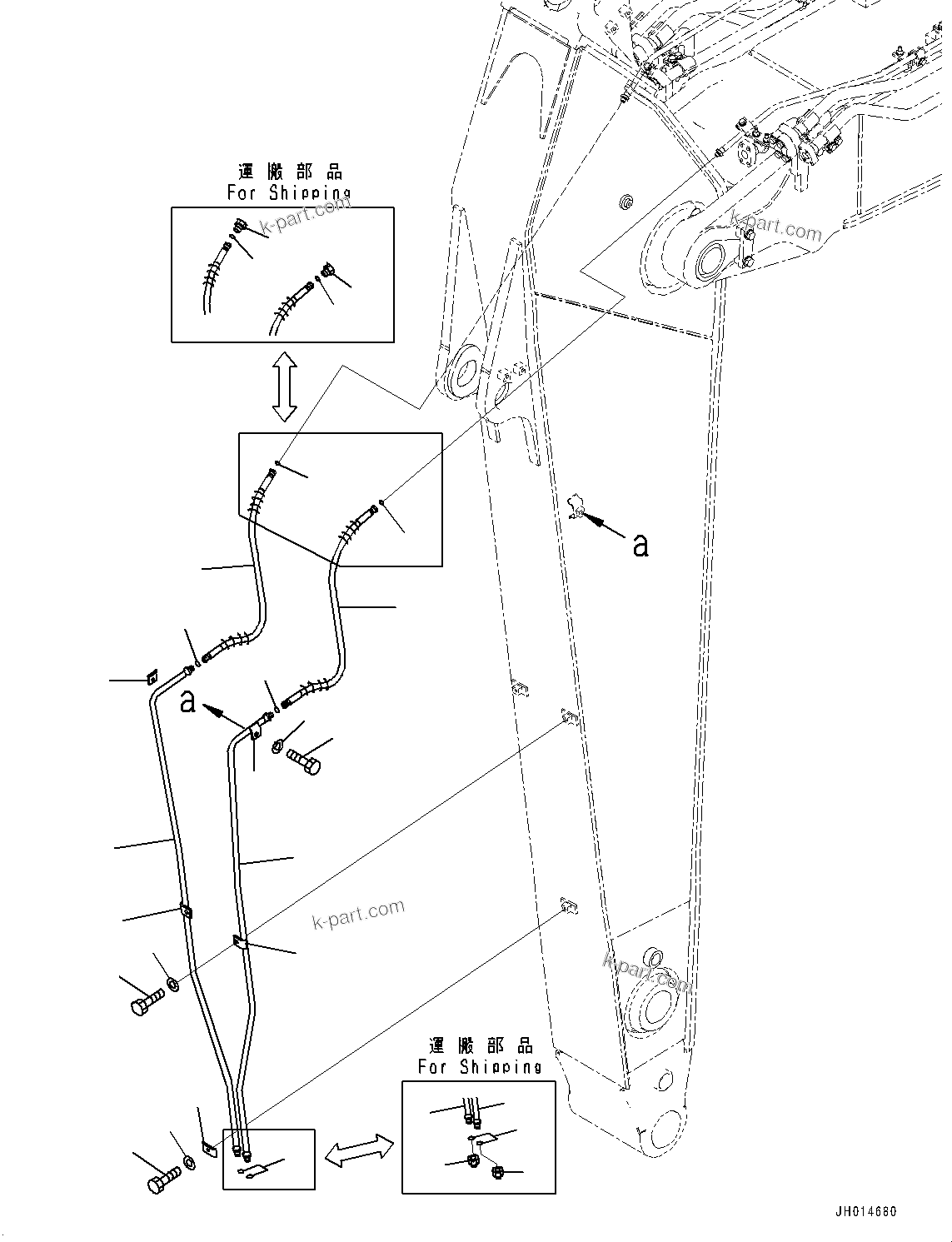 Komatsu parts book diagram for HB365LC-3E0 S/N K75001-UP: ARM, 3200MM, QUICK COUPLING, QUICK COUPLING PIPING