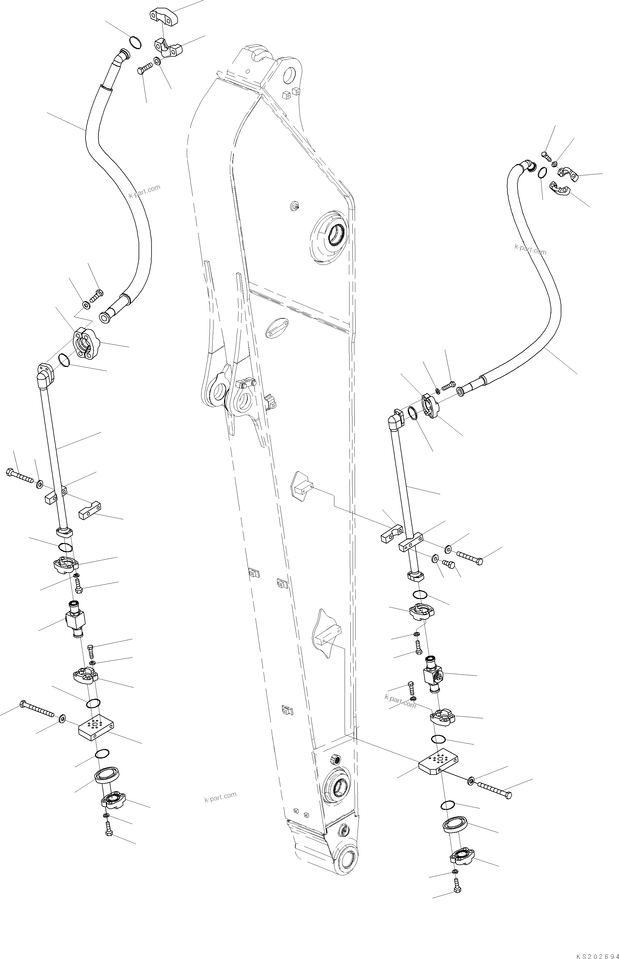 Komatsu parts book diagram for HB365LC-3E0 S/N K75001-UP: ARM, 3200MM, 1-ADDITIONAL ACTUATOR PIPING, ACCUMULATOR, QUICK COUPLING, ADDITIONAL PIPING (FHQC)