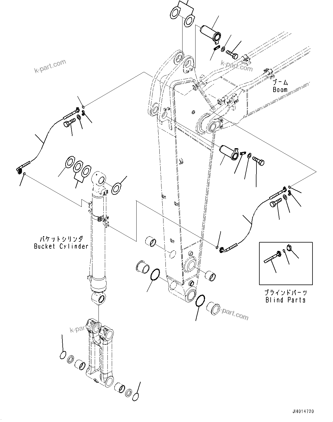 Komatsu parts book diagram for HB365LC-3E0 S/N K75001-UP: ARM, 3200MM, 2-ADDITIONAL ACTUATOR PIPING, ACCUMULATOR, QUICK COUPLING, BUCKET CYLINDER HOSE AND PIN