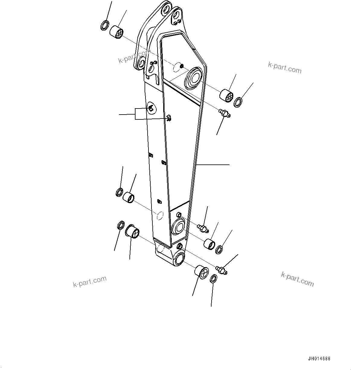 Komatsu parts book diagram for HB365LC-3E0 S/N K75001-UP: ARM, 2600MM, QUICK COUPLING, ARM AND BUSHING