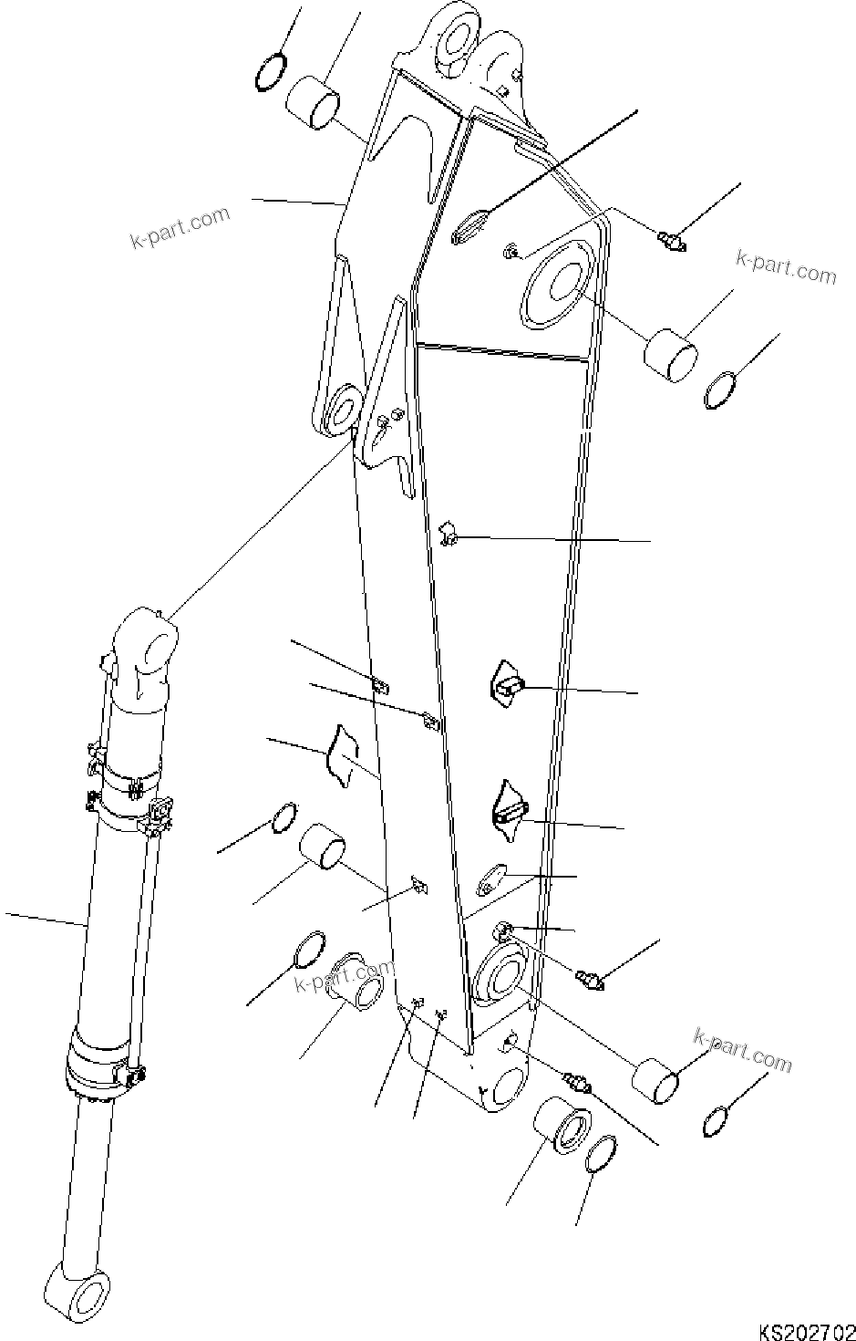Komatsu parts book diagram for HB365LC-3E0 S/N K75001-UP: ARM, 2600MM, QUICK COUPLING, ARM AND BUSHING (FHQC)