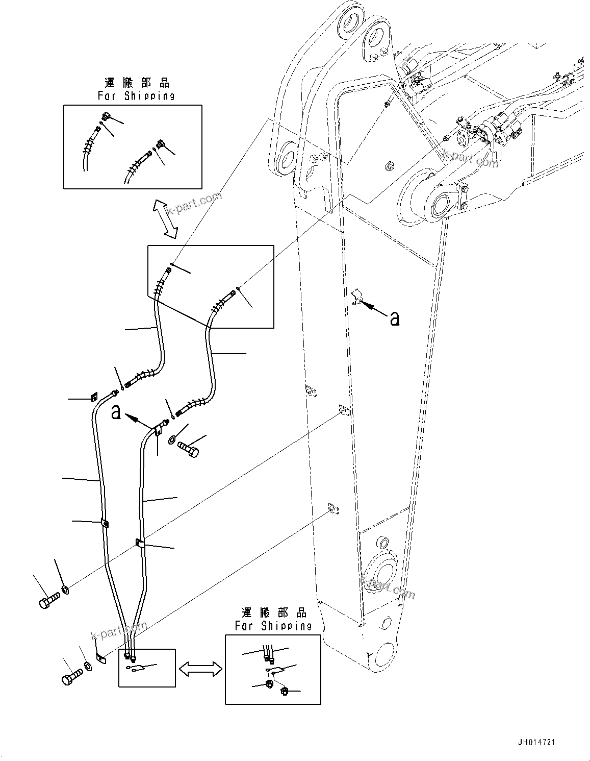 Komatsu parts book diagram for HB365LC-3E0 S/N K75001-UP: ARM, 2600MM, 1-ATTACHMENT, 2-ADDITIONAL ACTUATOR PIPING, ACCUMULATOR, QUICK COUPLING, QUICK COUPLING PIPING