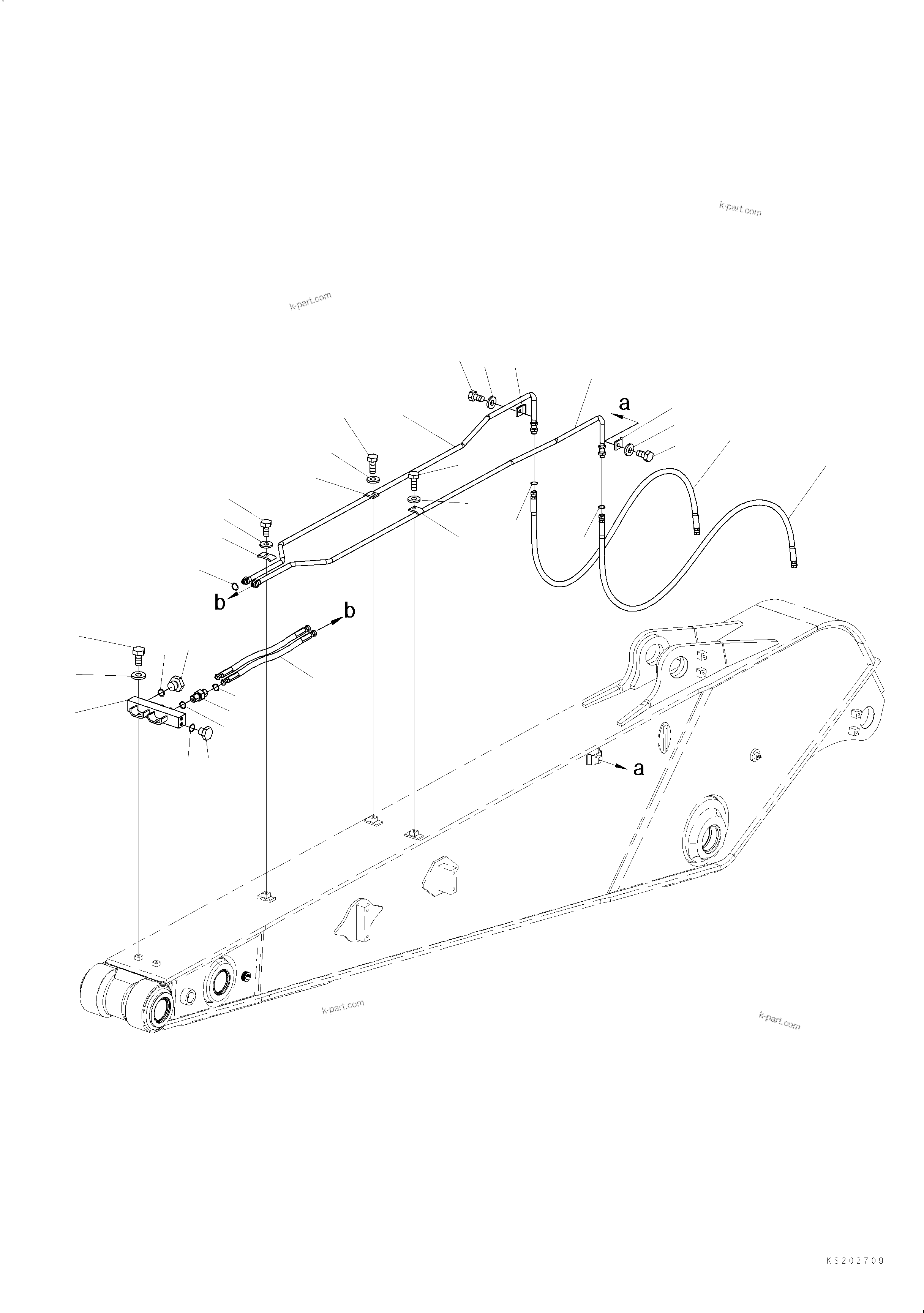 Komatsu parts book diagram for HB365LC-3E0 S/N K75001-UP: ARM, 2600MM, QUICK COUPLING, QUICK COUPLING PIPING (FHQC)