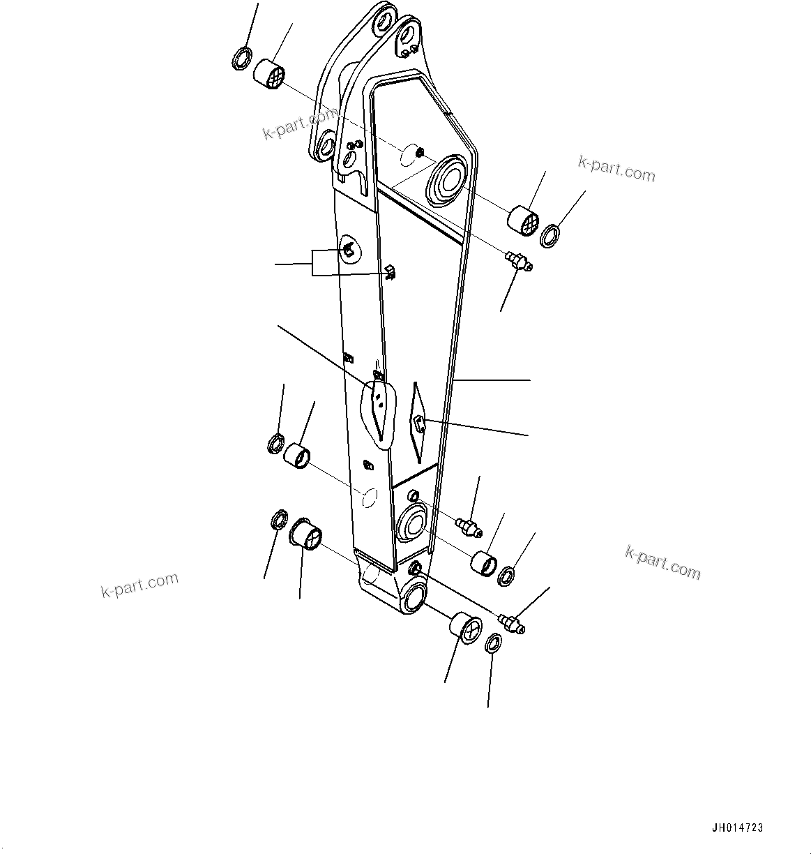 Komatsu parts book diagram for HB365LC-3E0 S/N K75001-UP: ARM, 2600MM, 1-ADDITIONAL ACTUATOR PIPING, ACCUMULATOR, QUICK COUPLING, ARM AND BUSHING