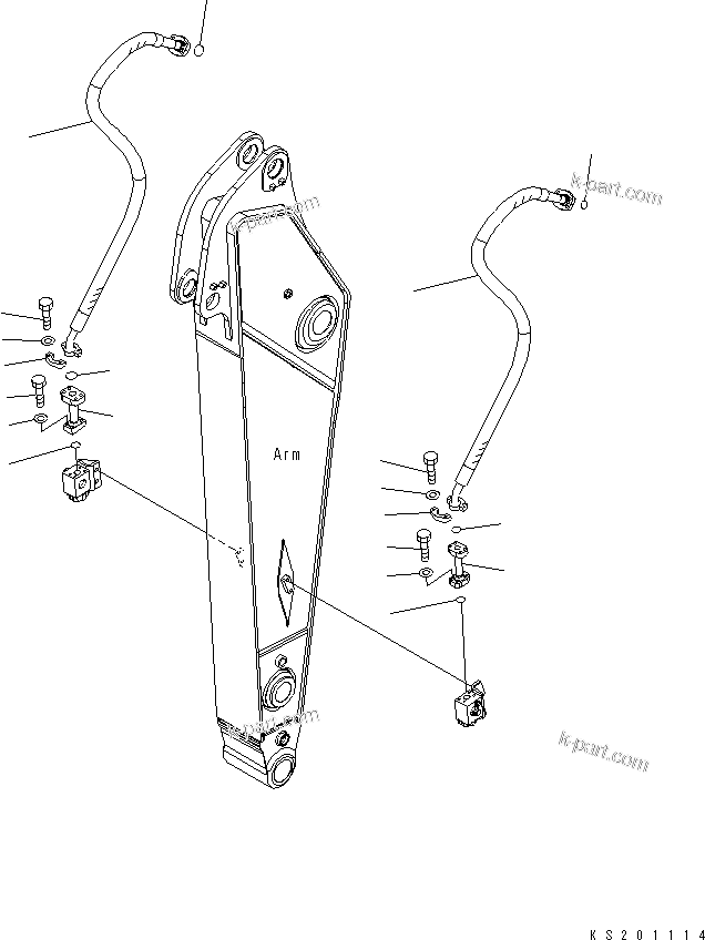 Komatsu parts book diagram for HB365LC-3E0 S/N K75001-UP: ARM, 2600MM, 1-ADDITIONAL ACTUATOR PIPING, ACCUMULATOR, QUICK COUPLING, ADDITIONAL PIPING (1/2)