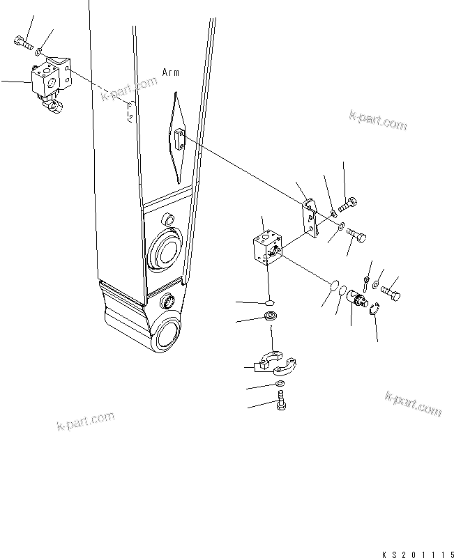 Komatsu parts book diagram for HB365LC-3E0 S/N K75001-UP: ARM, 2600MM, 1-ADDITIONAL ACTUATOR PIPING, ACCUMULATOR, QUICK COUPLING, ADDITIONAL PIPING (2/2)
