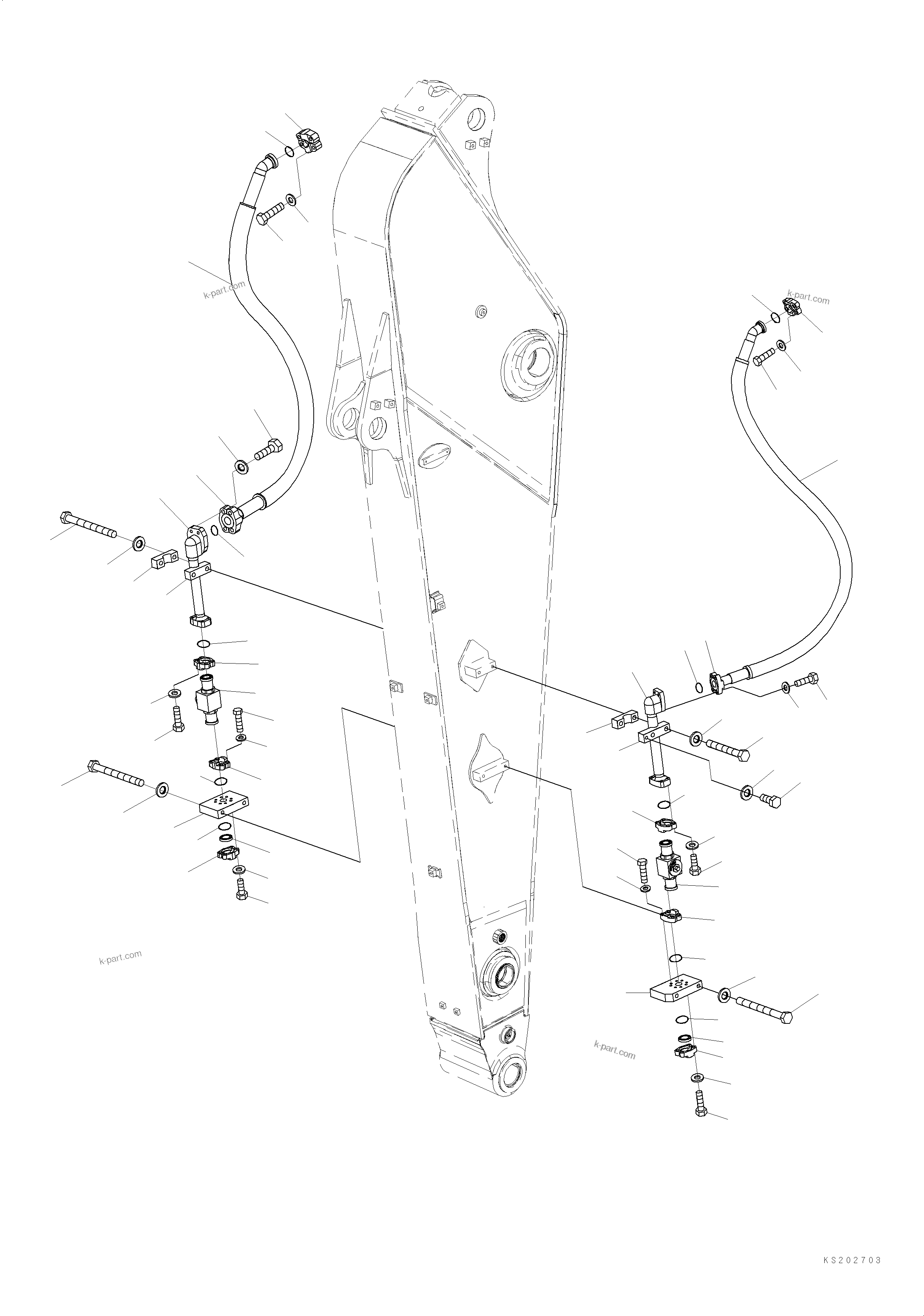 Komatsu parts book diagram for HB365LC-3E0 S/N K75001-UP: ARM, 2600MM, 1-ADDITIONAL ACTUATOR PIPING, ACCUMULATOR, QUICK COUPLING, ADDITIONAL PIPING (FHQC)