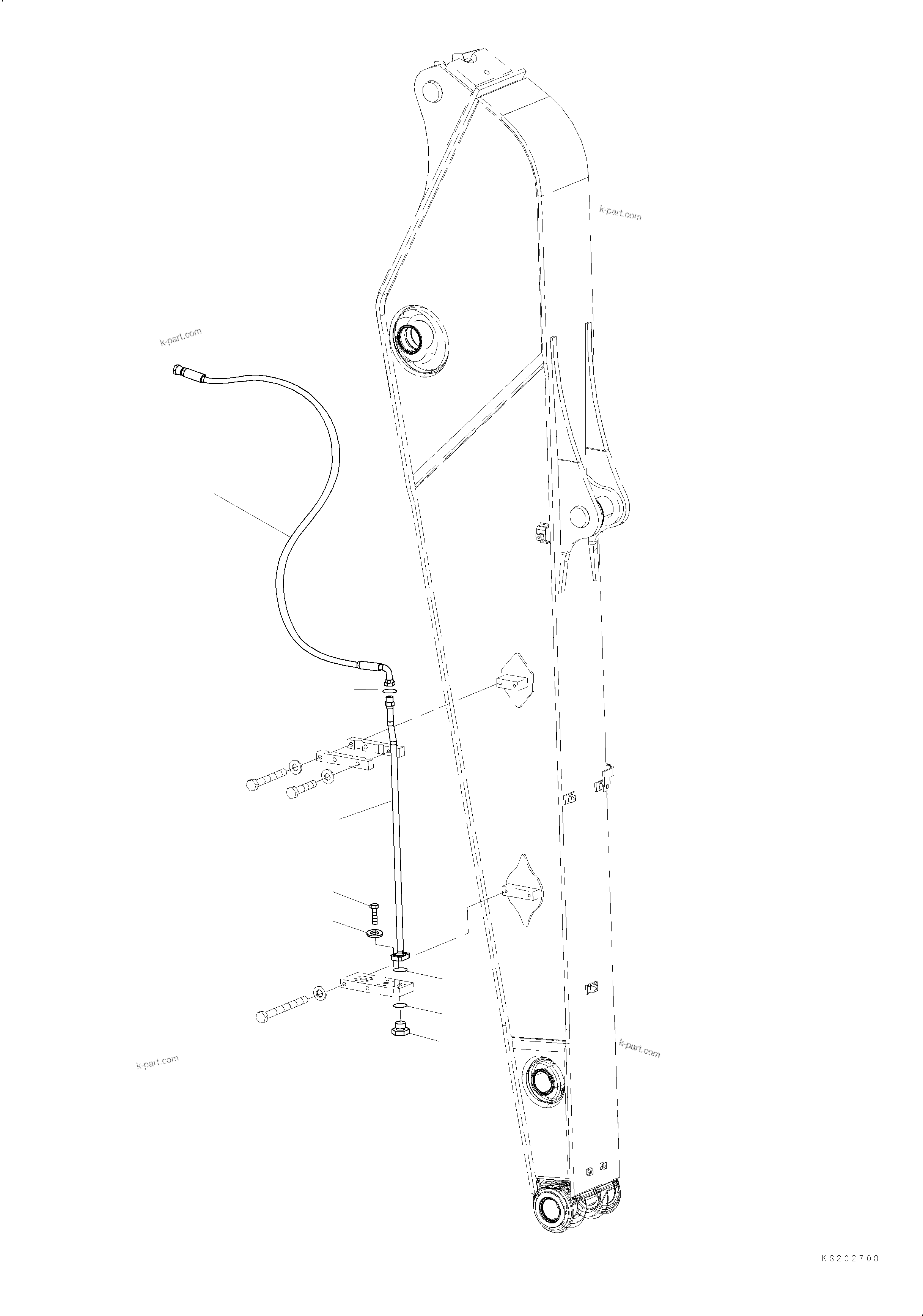 Komatsu parts book diagram for HB365LC-3E0 S/N K75001-UP: ARM, 2600MM, 1-ATTACHMENT, 2-ADDITIONAL ACTUATOR PIPING, ACCUMULATOR, QUICK COUPLING, DRAIN LINE (3/3) (FHQC)