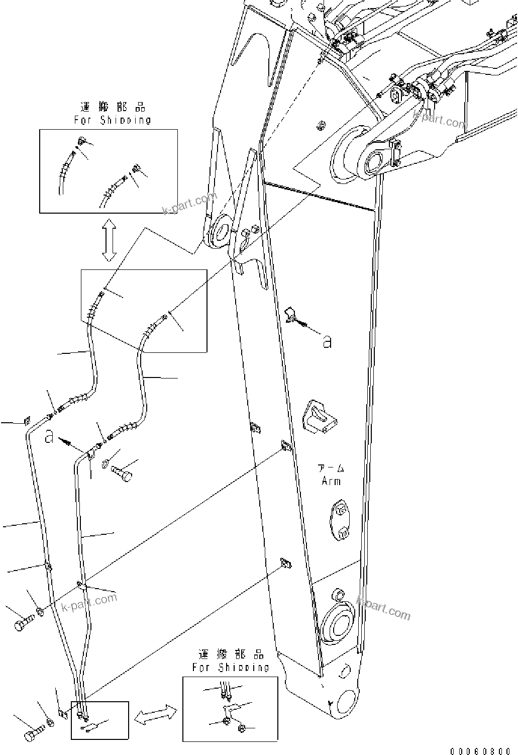 Komatsu parts book diagram for HB365LC-3E0 S/N K75001-UP: ARM, 4000MM, QUICK COUPLER PIPING
