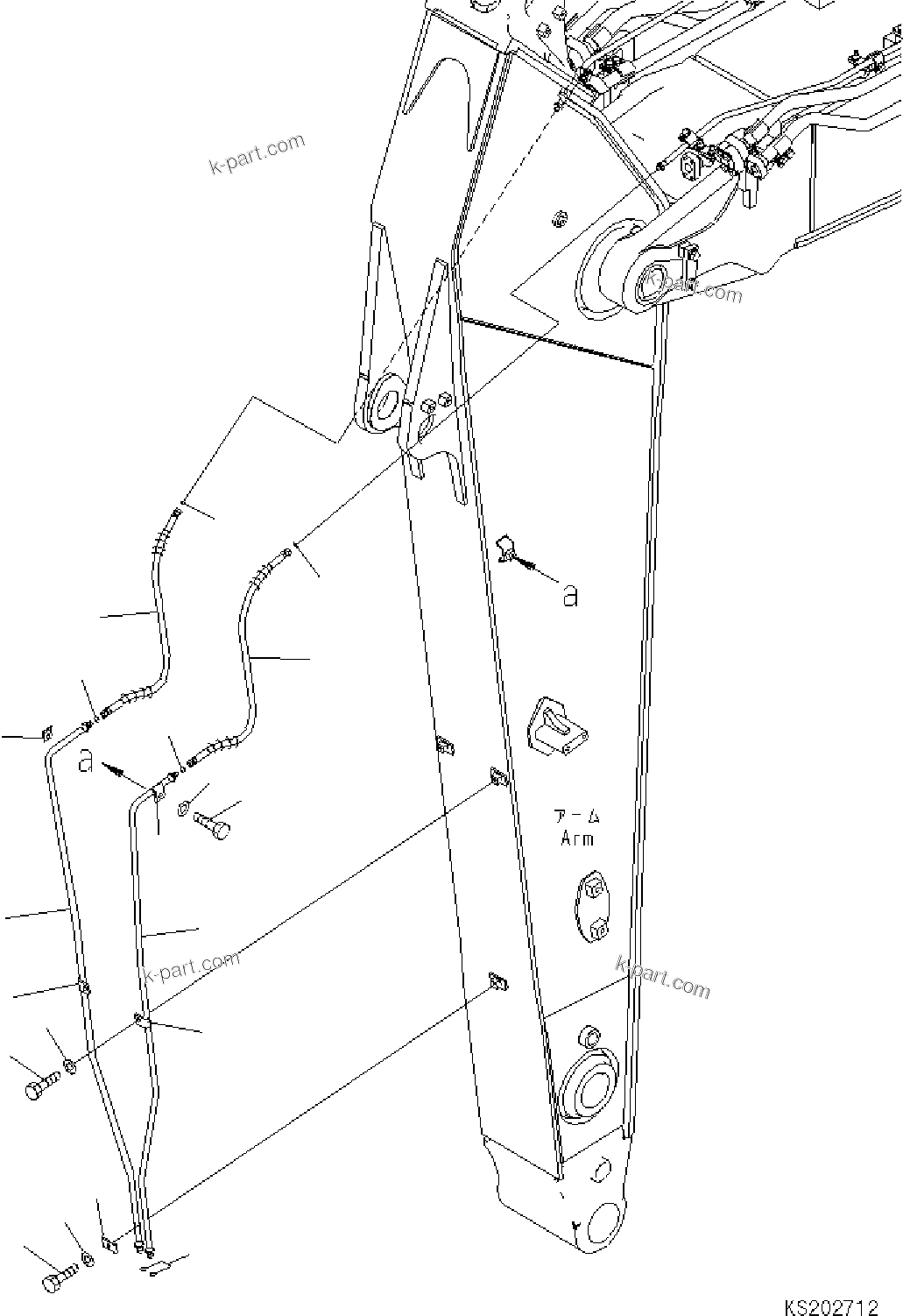 Komatsu parts book diagram for HB365LC-3E0 S/N K75001-UP: ARM, 4000MM, QUICK COUPLER PIPING (1/2) (FHQC)
