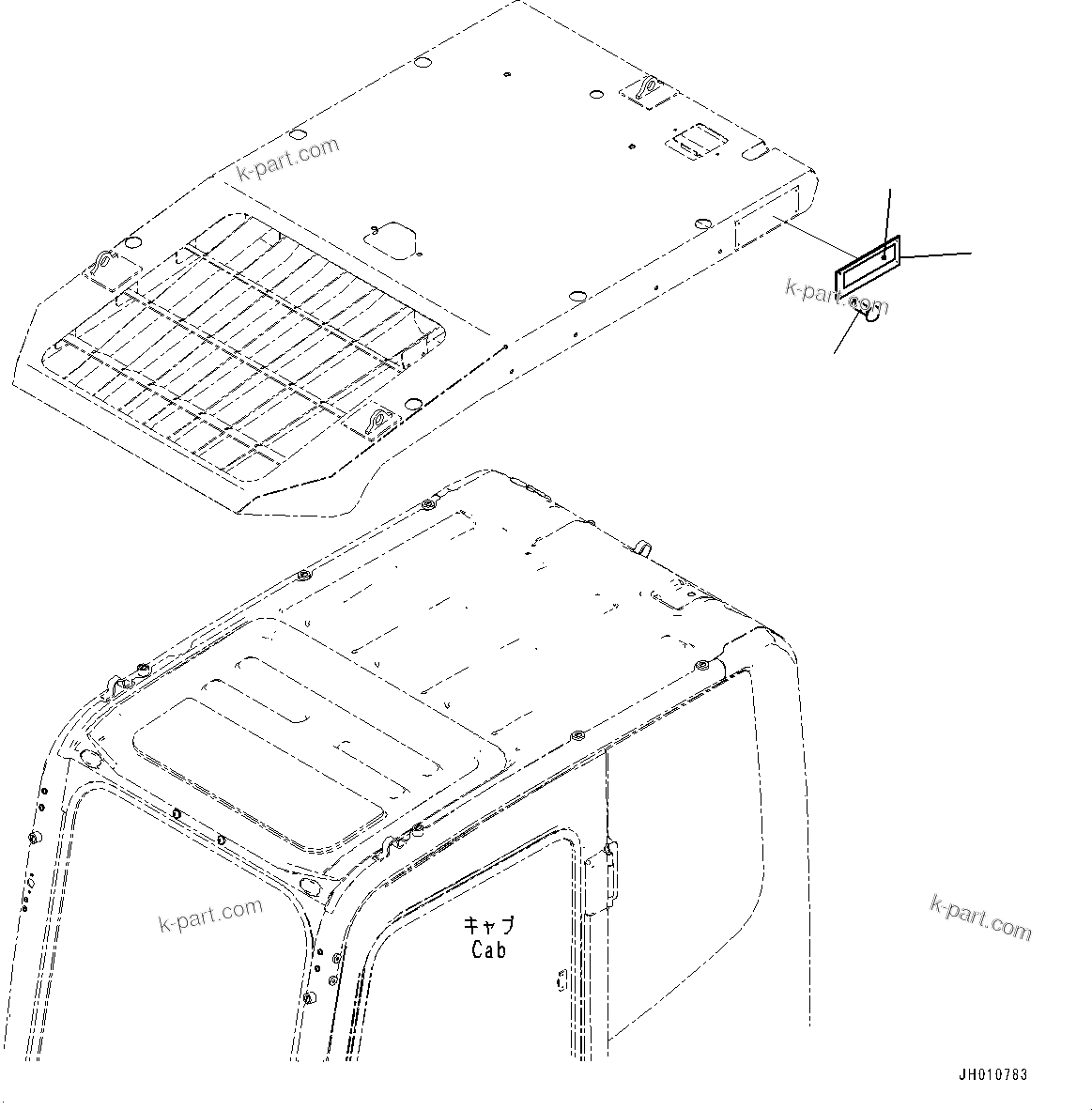 Komatsu parts book diagram for HB365LC-3E0 S/N K75001-UP: FOPS PLATE, CAB TOP GUARD LV2