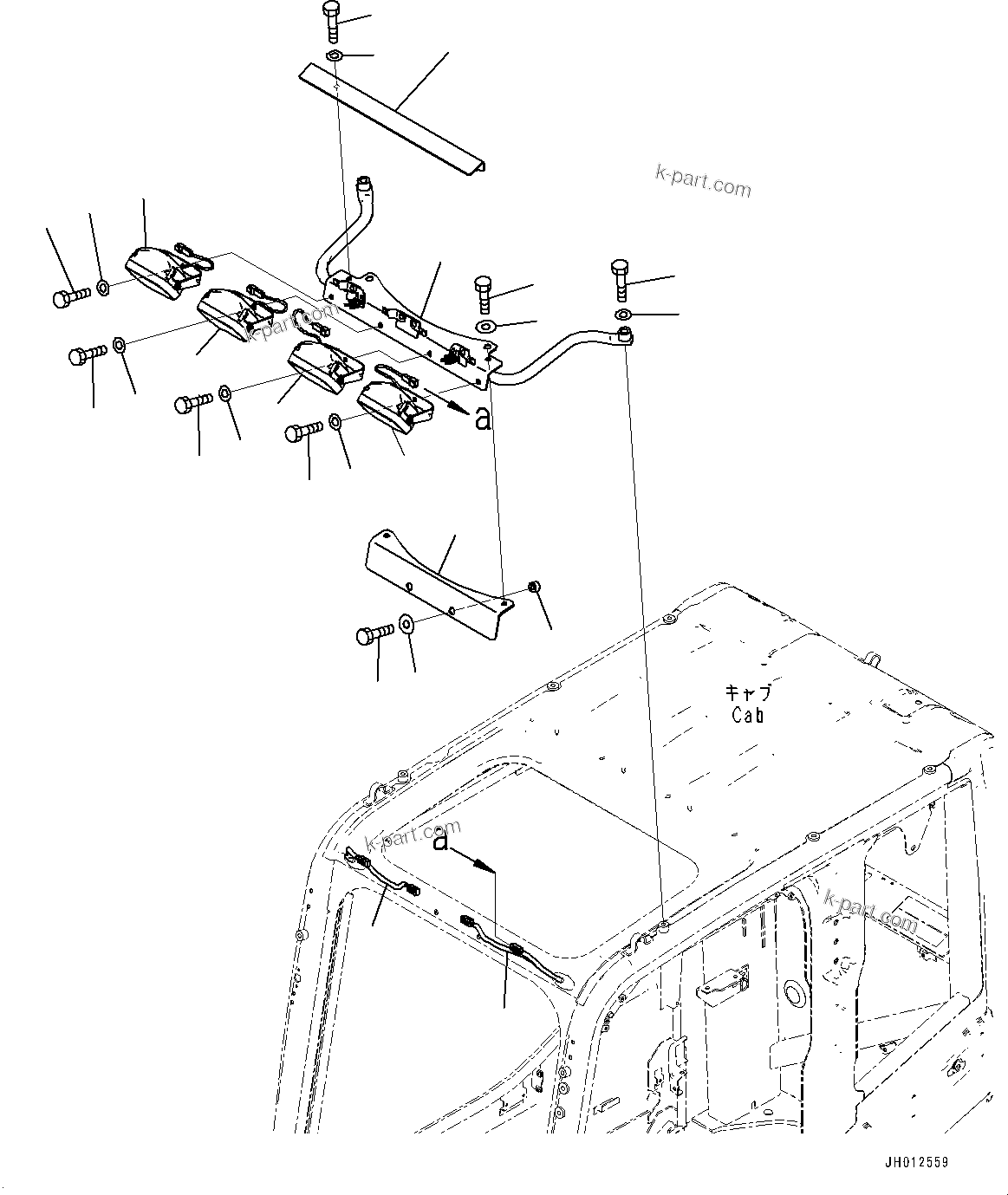 Komatsu parts book diagram for PC290LCI-11E0 S/N 35152-UP: ADDITIONAL WORKING LAMP, FRONT, CAB TOP, 4 LAMPS