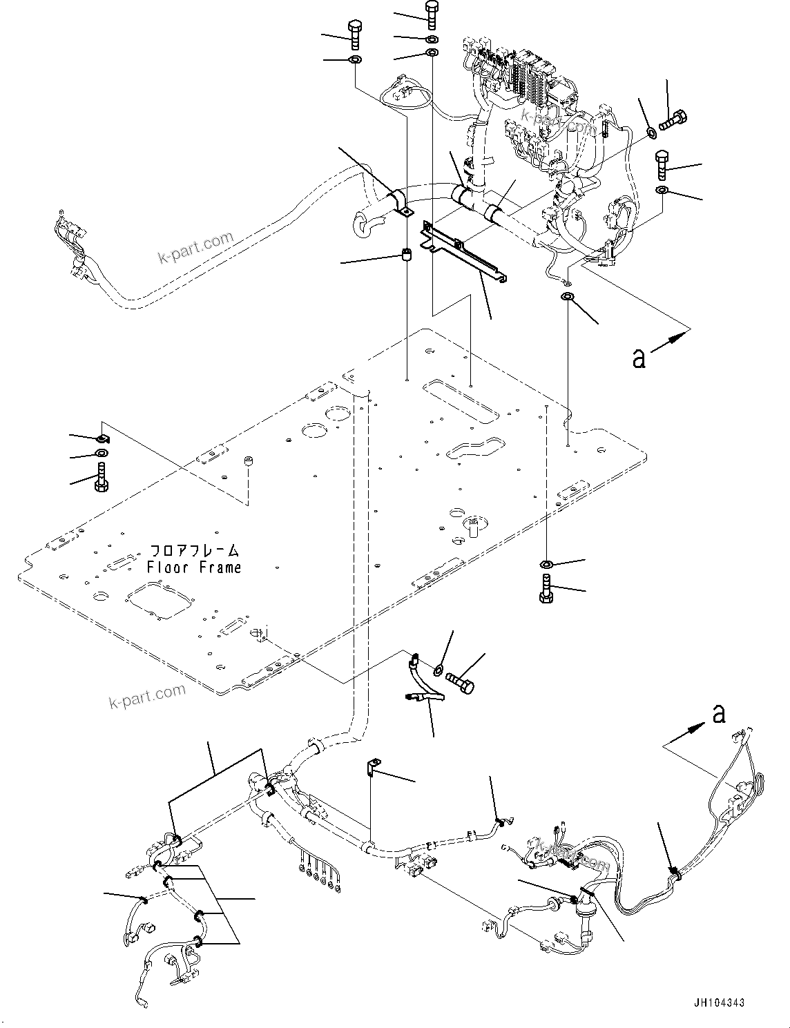Komatsu parts book diagram for PC290LCI-11E0 S/N 35152-UP: CAB, FLOOR, WIRING HARNESS CLAMP AND GROUND