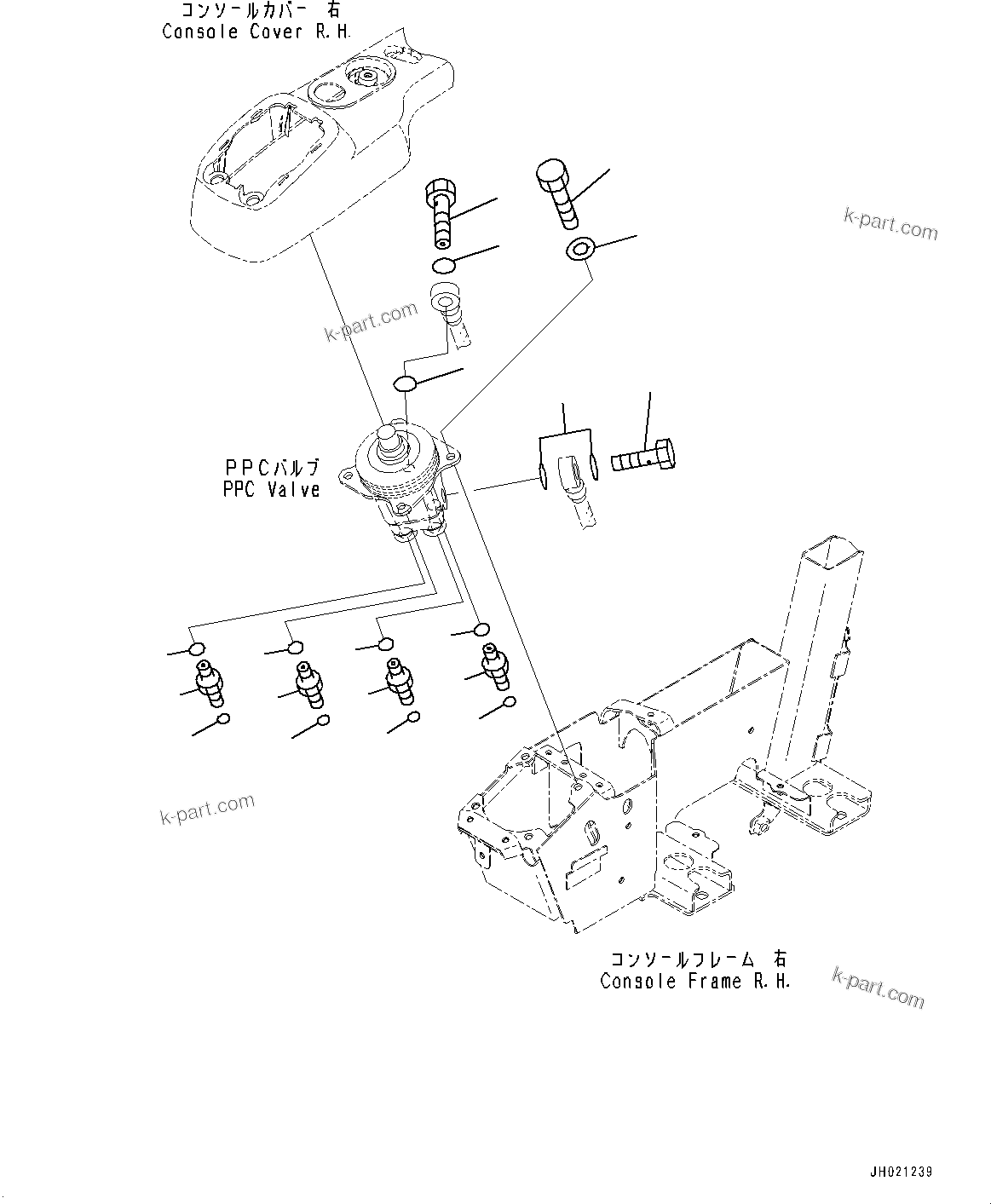 Komatsu parts book diagram for PC290LCI-11E0 S/N 35152-UP: CAB, FLOOR, PPC VALVE MOUNTING FOR WORK EQUIPMENT, R.H.