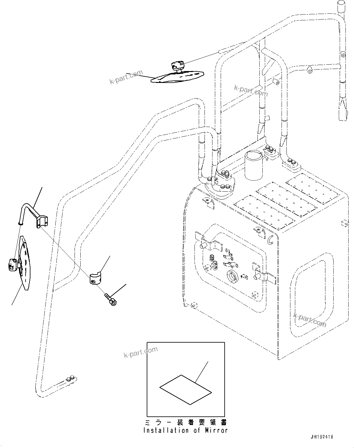 Komatsu parts book diagram for PC290LCI-11E0 S/N 35152-UP: REARVIEW MIRROR R.H.