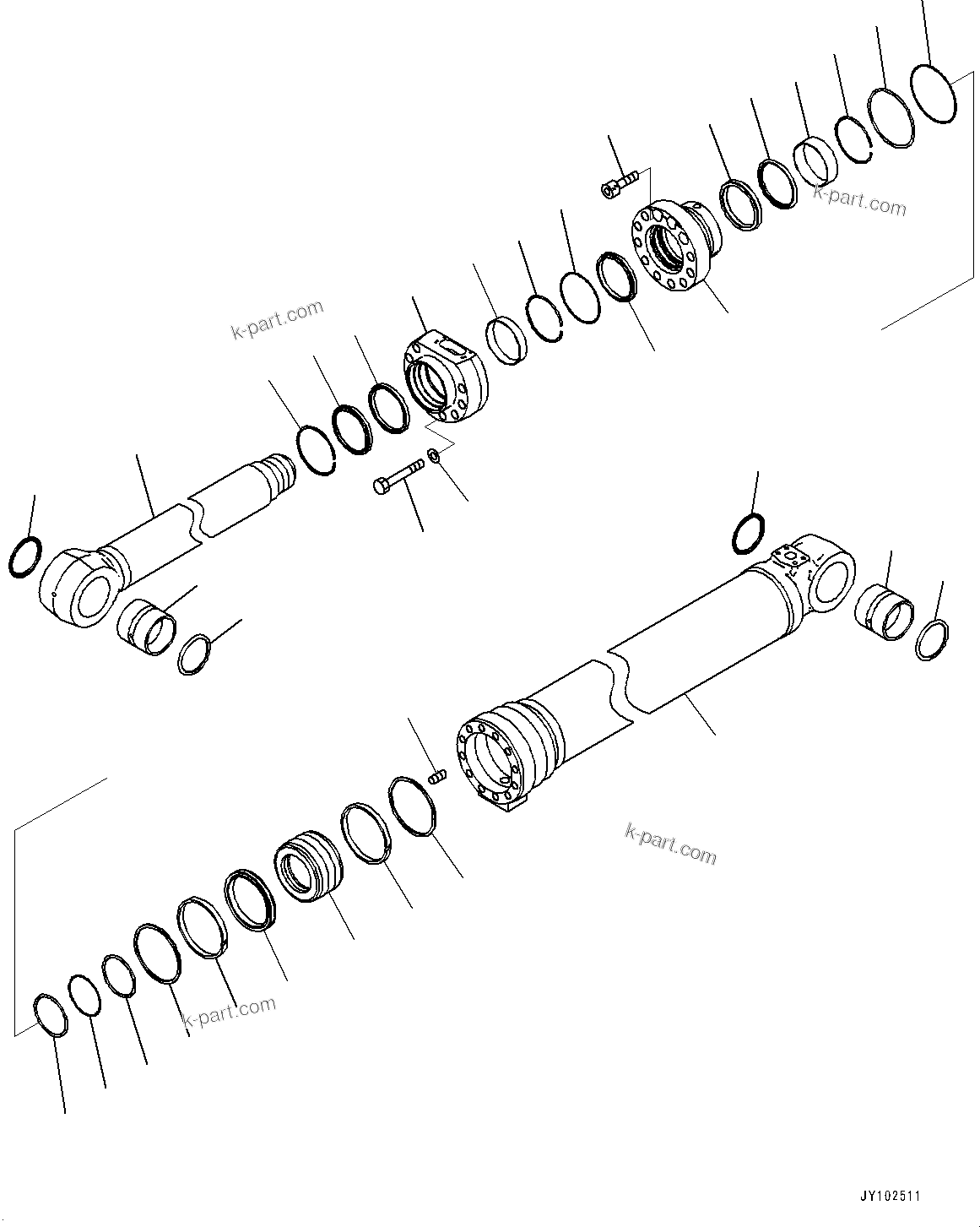 Komatsu parts book diagram for PC290LCI-11E0 S/N 35152-UP: BOOM CYLINDER, INNER PARTS, BOOM CYLINDER, L.H. (2/3)