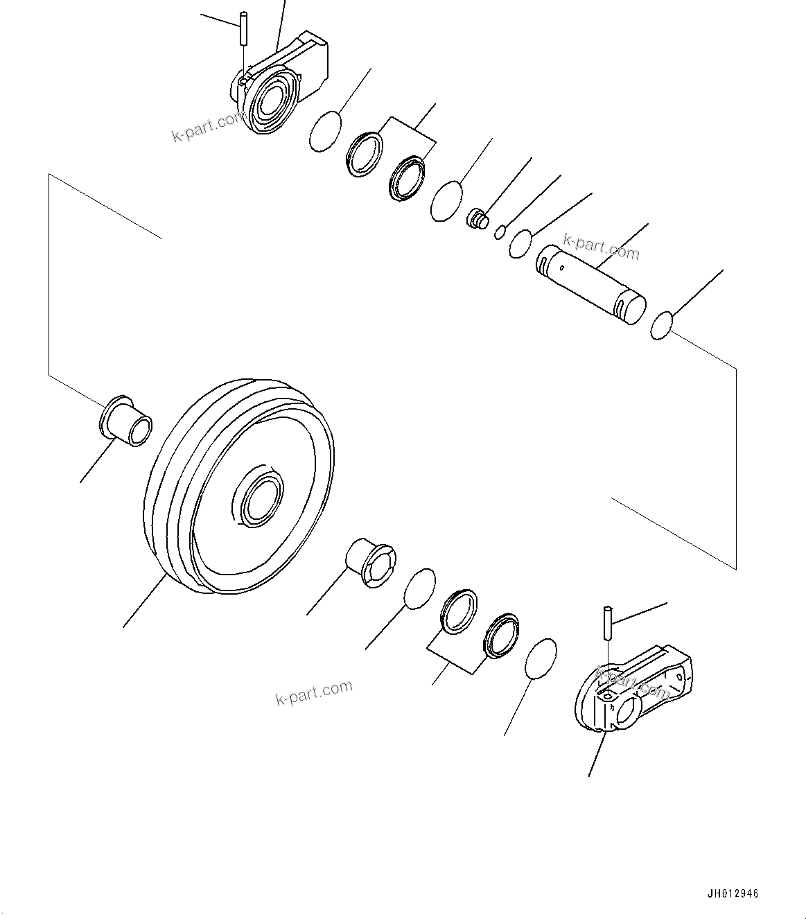 Komatsu parts book diagram for PC360LCI-11E0 S/N 91258-UP: FRONT IDLER AND IDLER CUSHION, FRONT IDLER