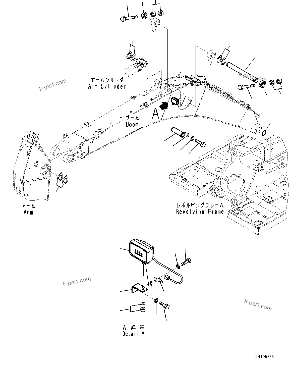 Komatsu parts book diagram for PC360LCI-11E0 S/N 91258-UP: BOOM, 6500MM, 2-ATTACHMENT, CYLINDER PIN AND WORKING LAMP