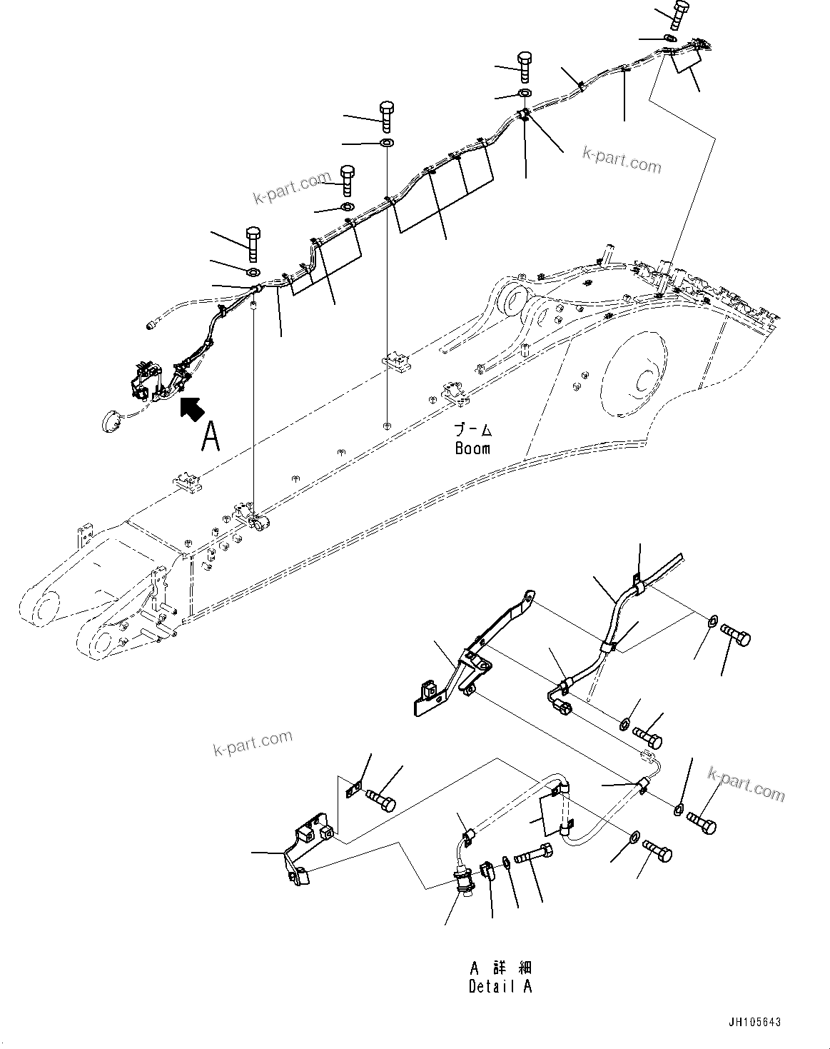 Komatsu parts book diagram for PC360LCI-11E0 S/N 91258-UP: BOOM, 6500MM, WIRING HARNESS